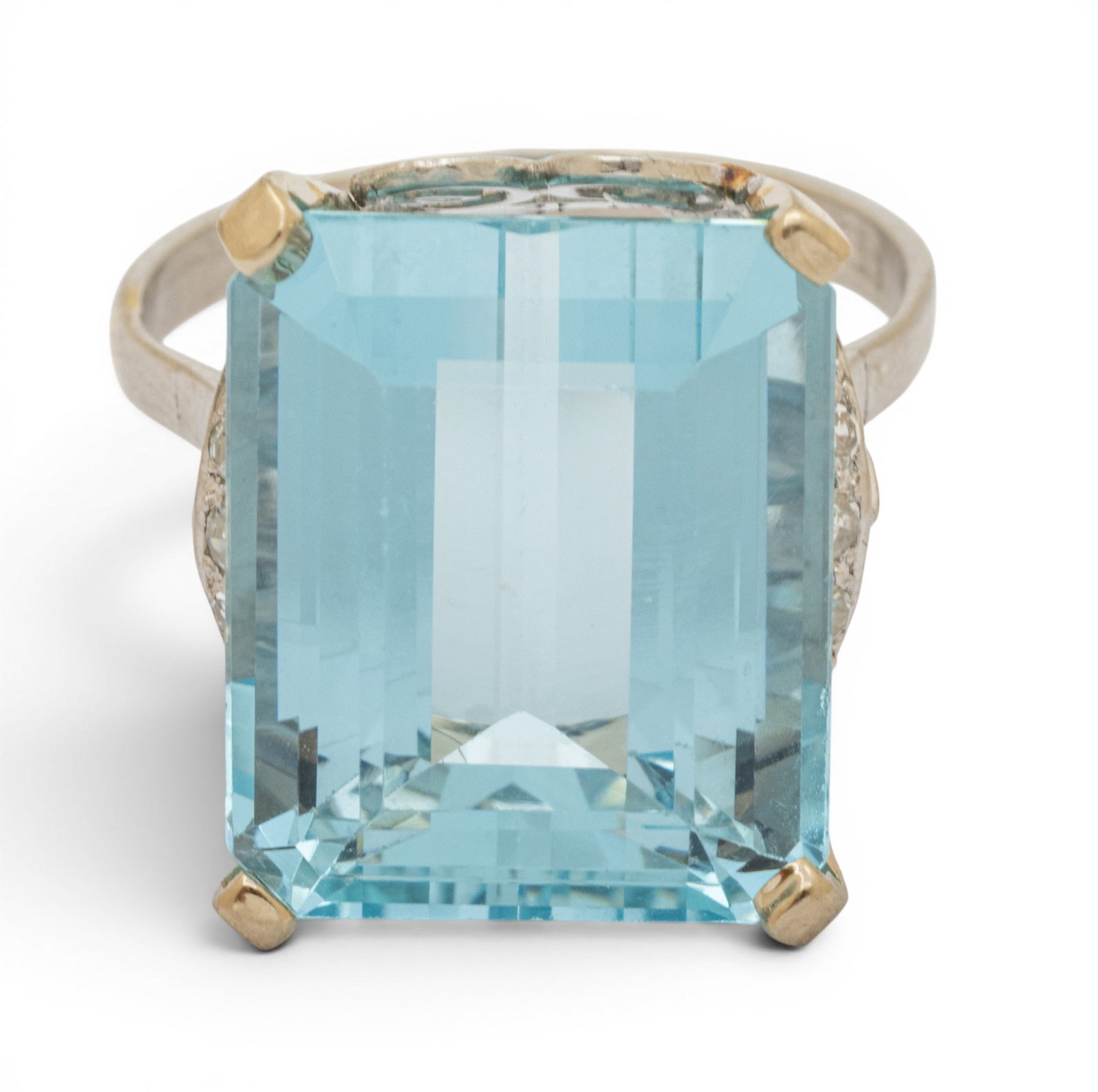 Platinum, Aquamarine, and Diamond Ring Size 7.5 8.9 g (1 of 9)