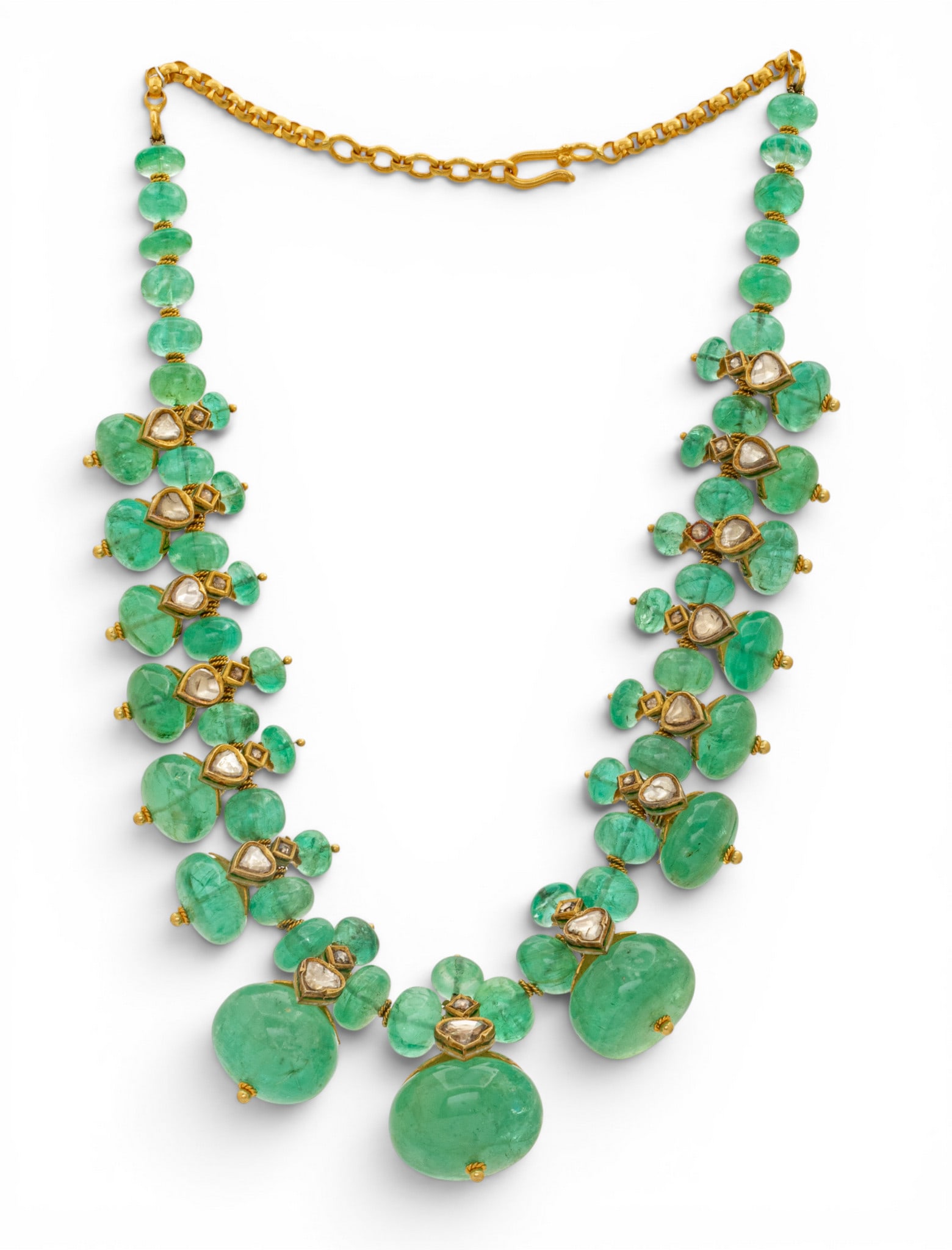 23k Yellow Gold, Enamel, Emerald, and Diamond Necklace L 18" 153.2 g (1 of 11)