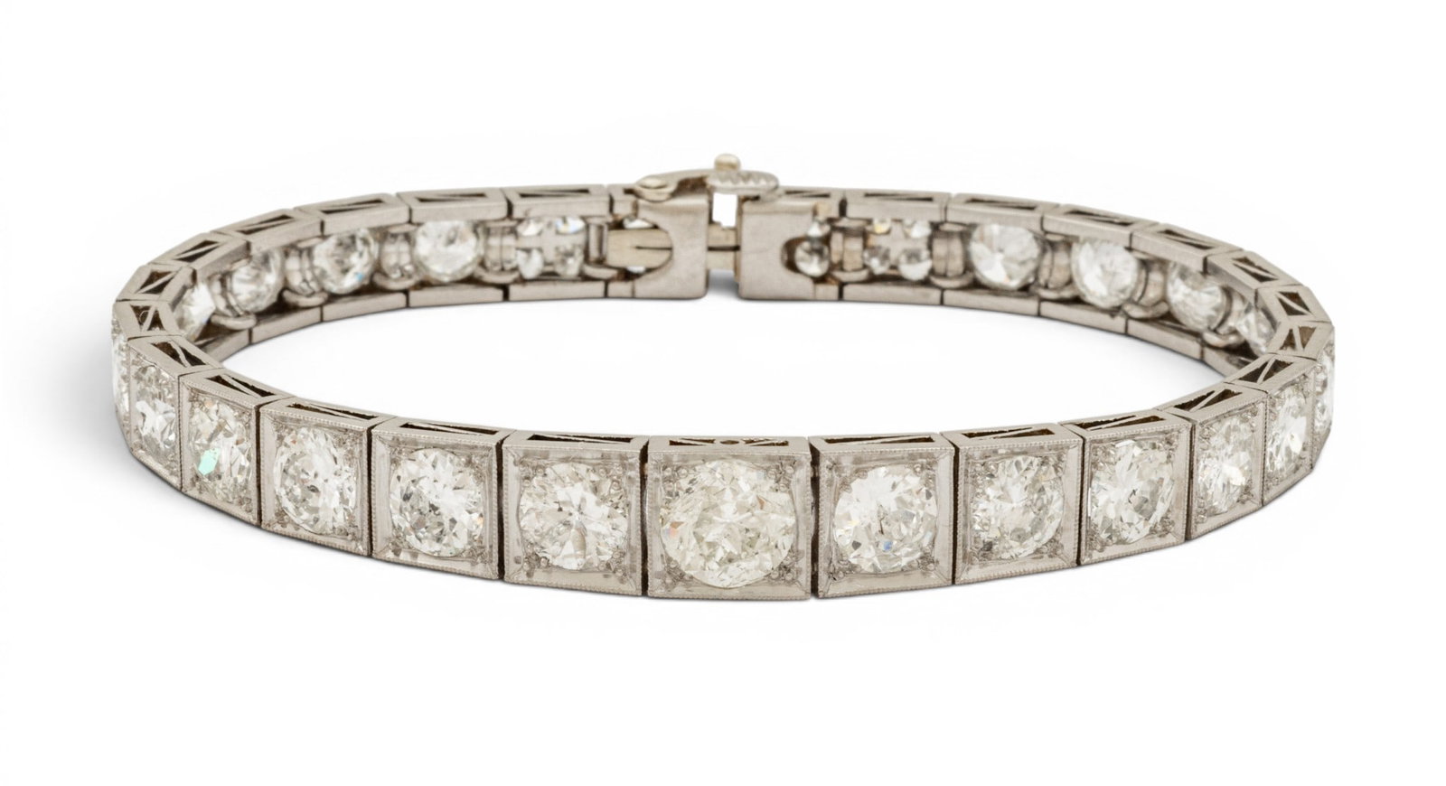 Edwardian Platinum and Old European Cut Diamond Tennis Bracelet, Ca. Early 1900s, L 6.75" 24.9 g (1 of 8)