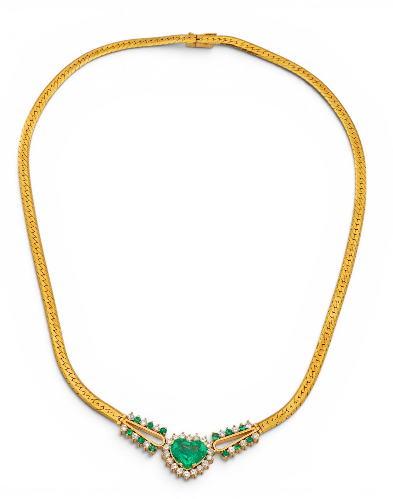 18k Yellow Gold, Emerald, and Diamond Necklace L 17" 24.6 g (1 of 9)