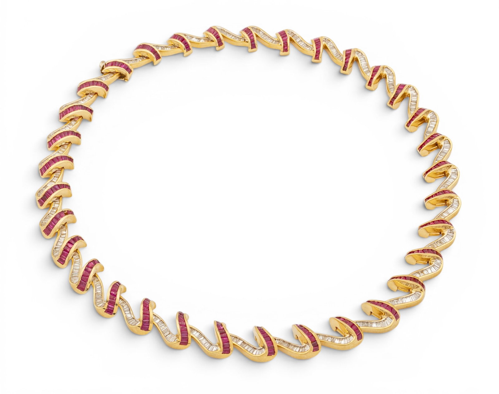 14k Yellow Gold, Ruby, and Diamond Spiral Collar Necklace L 18" 94.3 g (1 of 8)