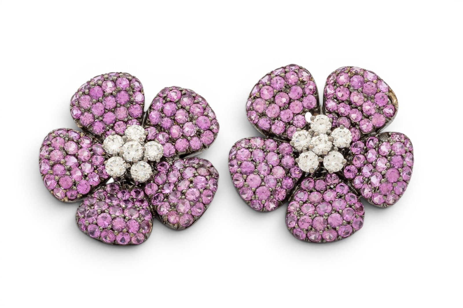 18k White Gold, Pink Sapphire and Diamond Earrings H 1.125" 26.1 g 1 PAIR (1 of 8)