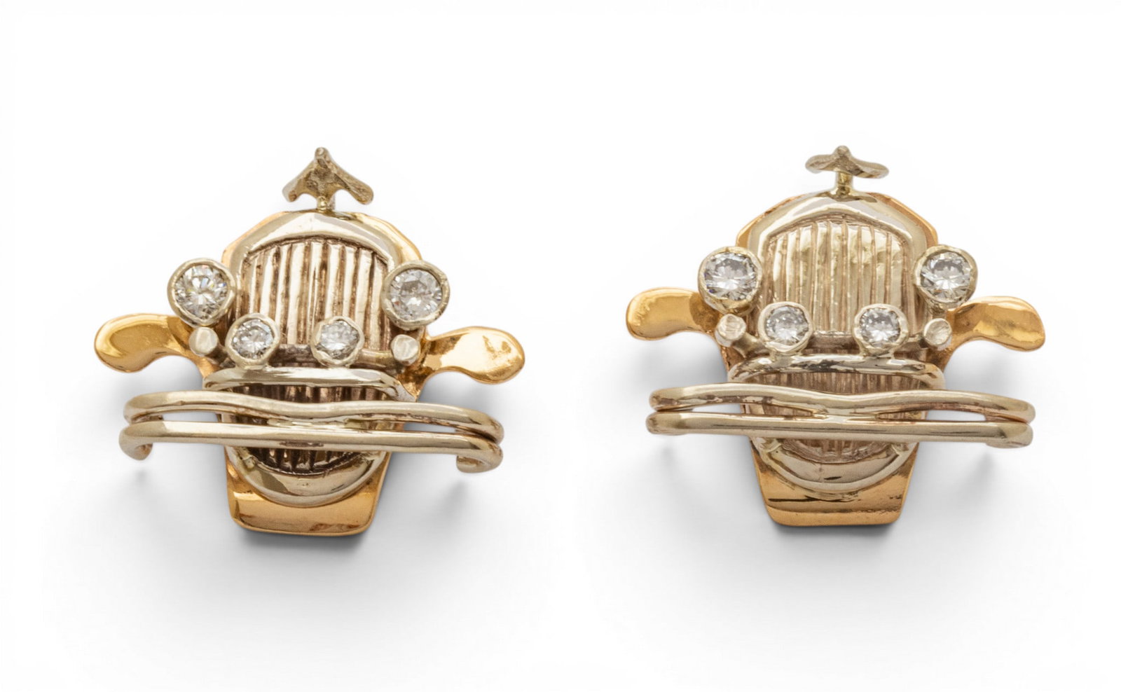 Lielin 14k Yellow and White Gold and Diamond Rolls Royce Grille Earrings H 0.5" 5.9 g 1 PAIR (1 of 6)