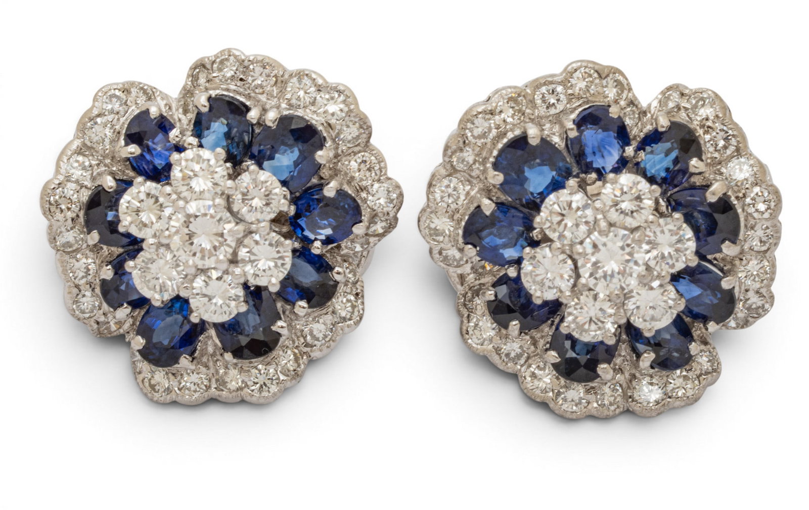 18k White Gold, Sapphire, and Diamond Ear Clips H 0.75" 22.8 g 1 PAIR (1 of 9)