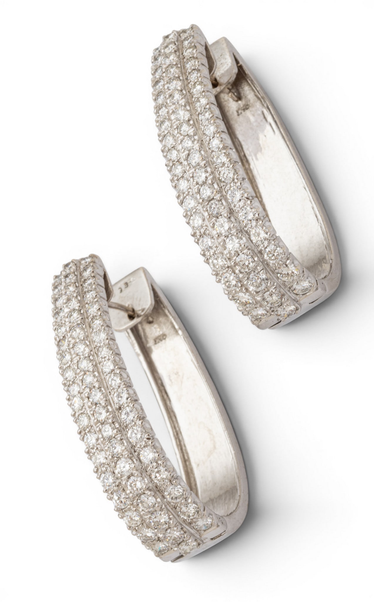 14k White Gold and Diamond Hoop Earrings H 1.5" 22.8 g 1 PAIR (1 of 5)