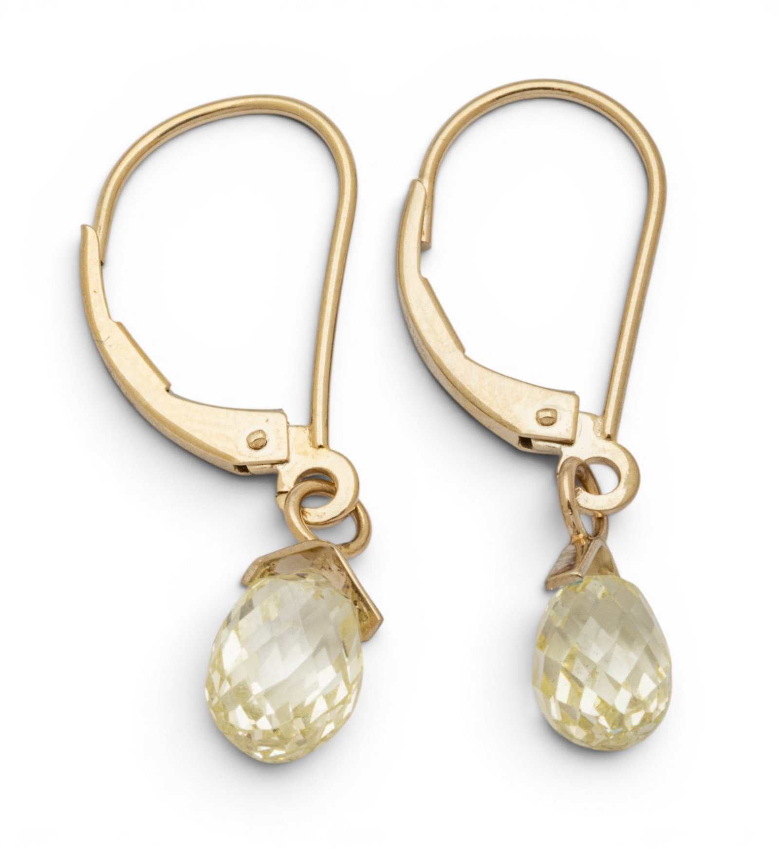 14k White Gold and Diamond Briolette Dangle Earrings H 1.125" 1.6 g 1 PAIR (1 of 6)