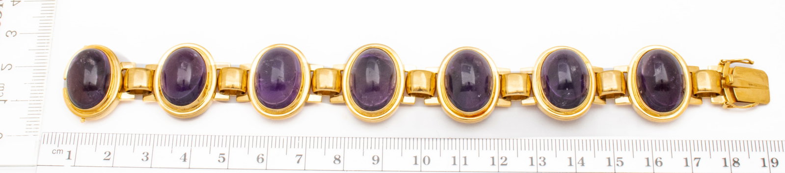 18k Yellow Gold and Amethyst Link Bracelet L 7" 70.2 g - 2