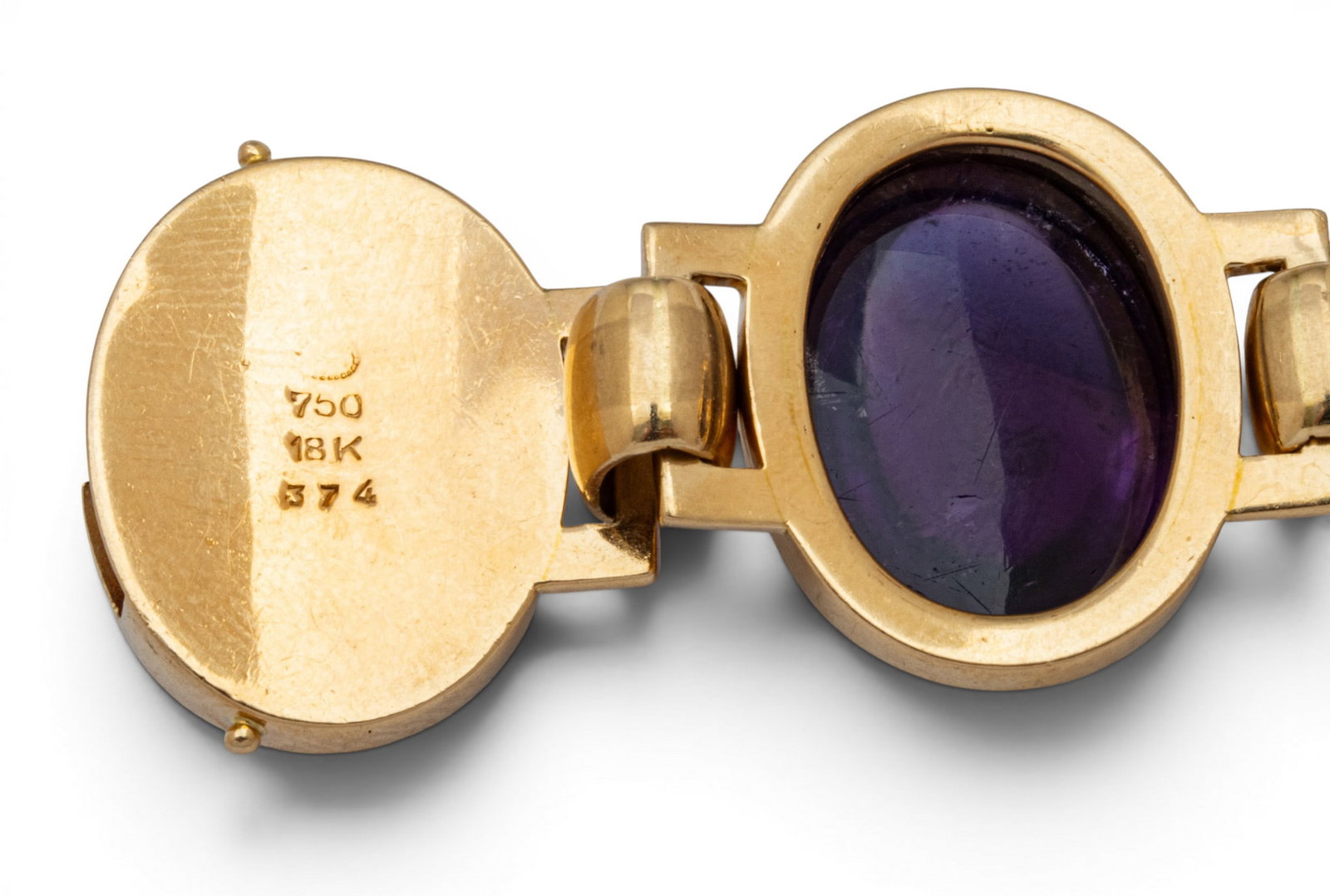 18k Yellow Gold and Amethyst Link Bracelet L 7" 70.2 g - 3