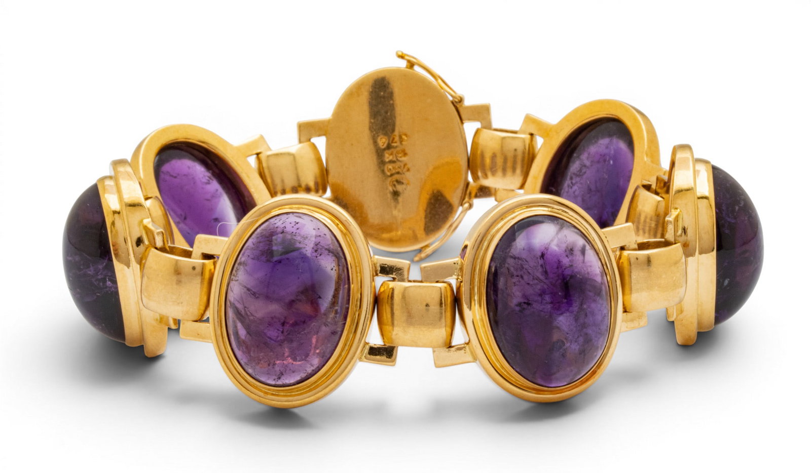 18k Yellow Gold and Amethyst Link Bracelet L 7" 70.2 g - 4