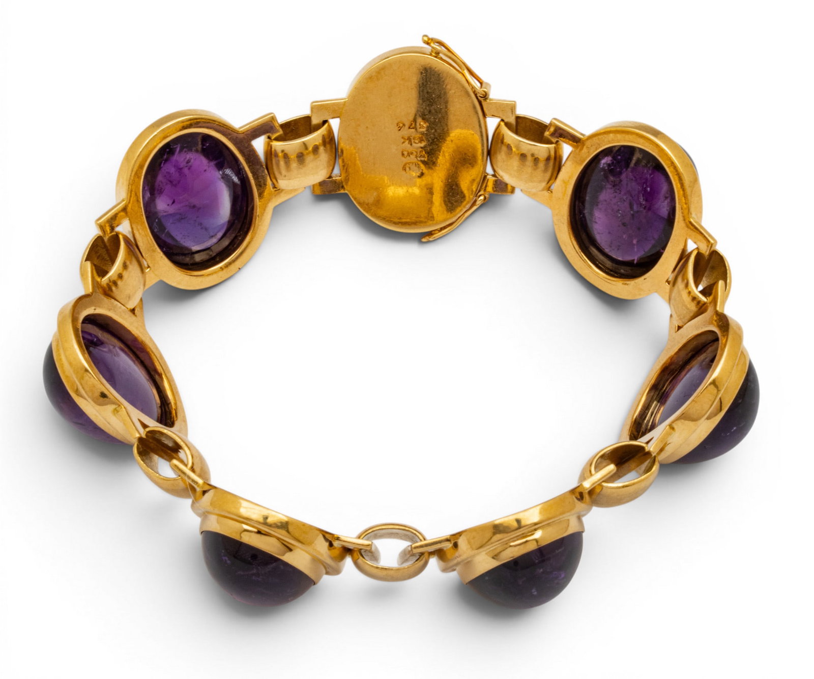 18k Yellow Gold and Amethyst Link Bracelet L 7" 70.2 g - 5