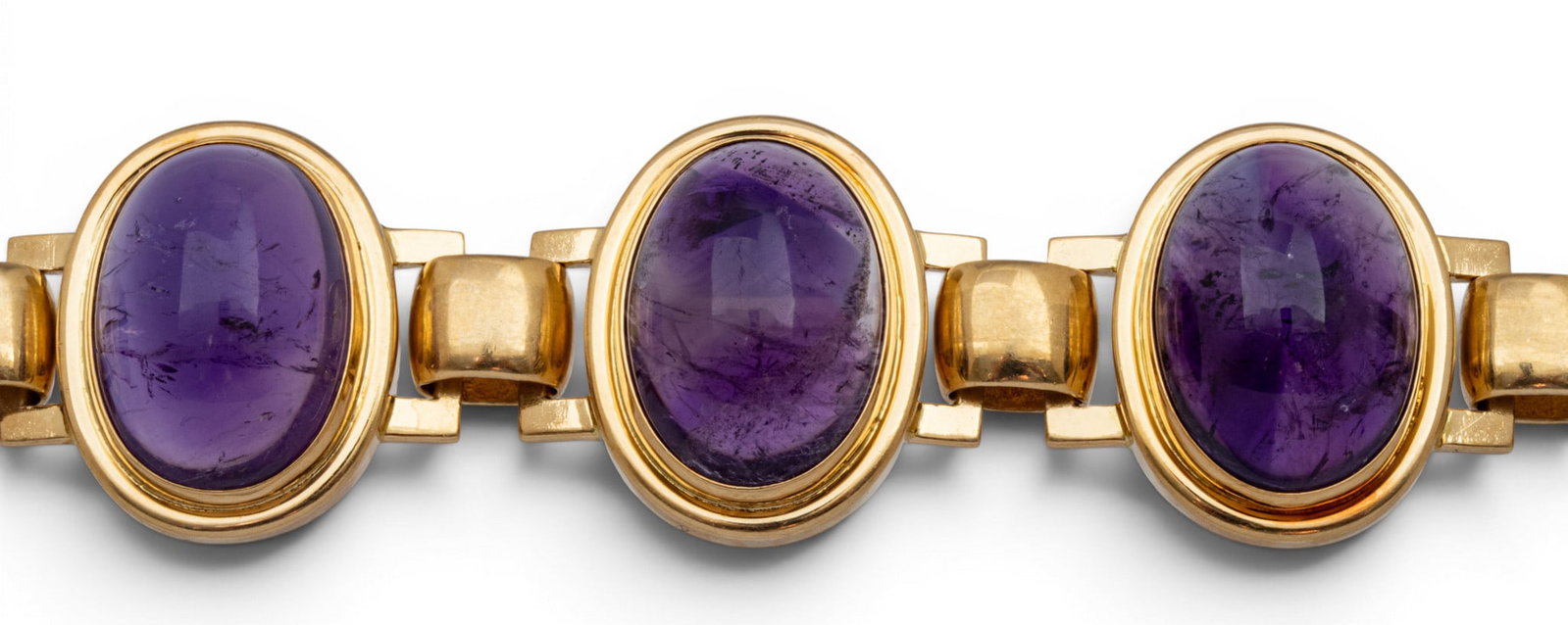 18k Yellow Gold and Amethyst Link Bracelet L 7" 70.2 g - 6