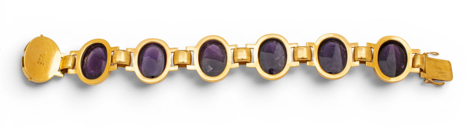 18k Yellow Gold and Amethyst Link Bracelet L 7" 70.2 g - 7