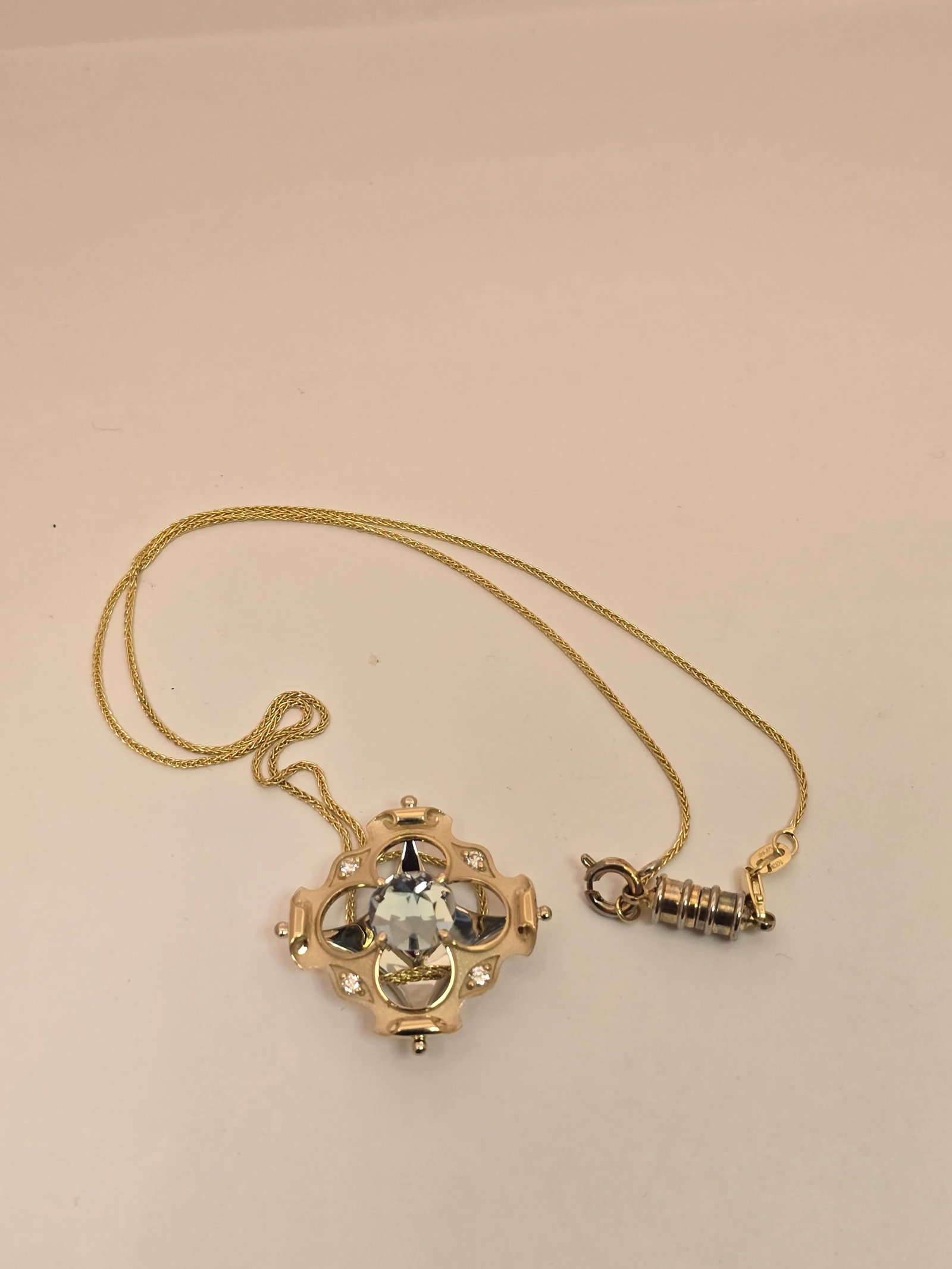Galatea 14k Yellow Gold, Aquamarine, Emerald, Ruby, and Diamond Kaleidoscope Pendant Necklace L 18" (1 of 3)