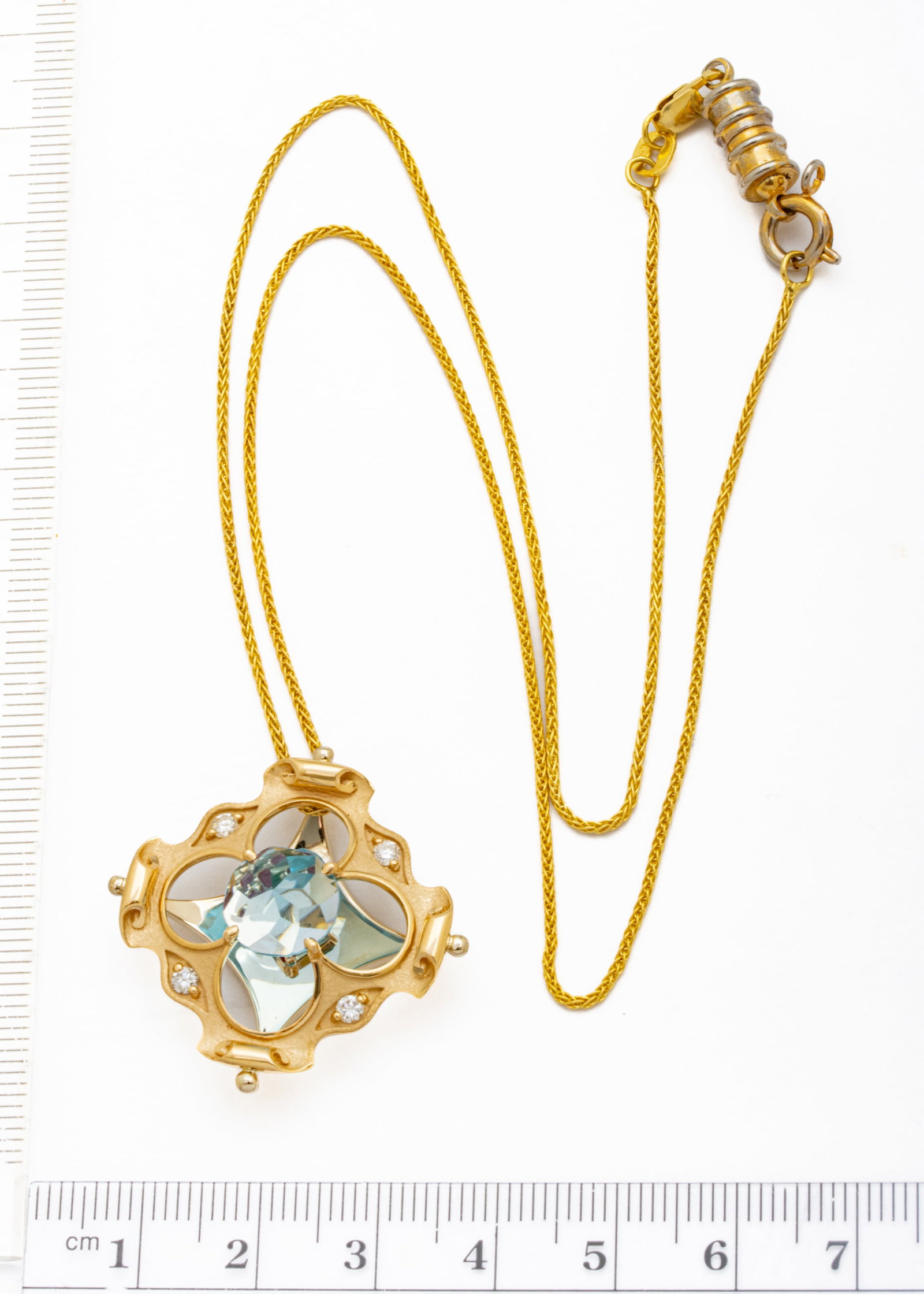 Galatea 14k Yellow Gold, Aquamarine, Emerald, Ruby, and Diamond Kaleidoscope Pendant Necklace L 18" - 3