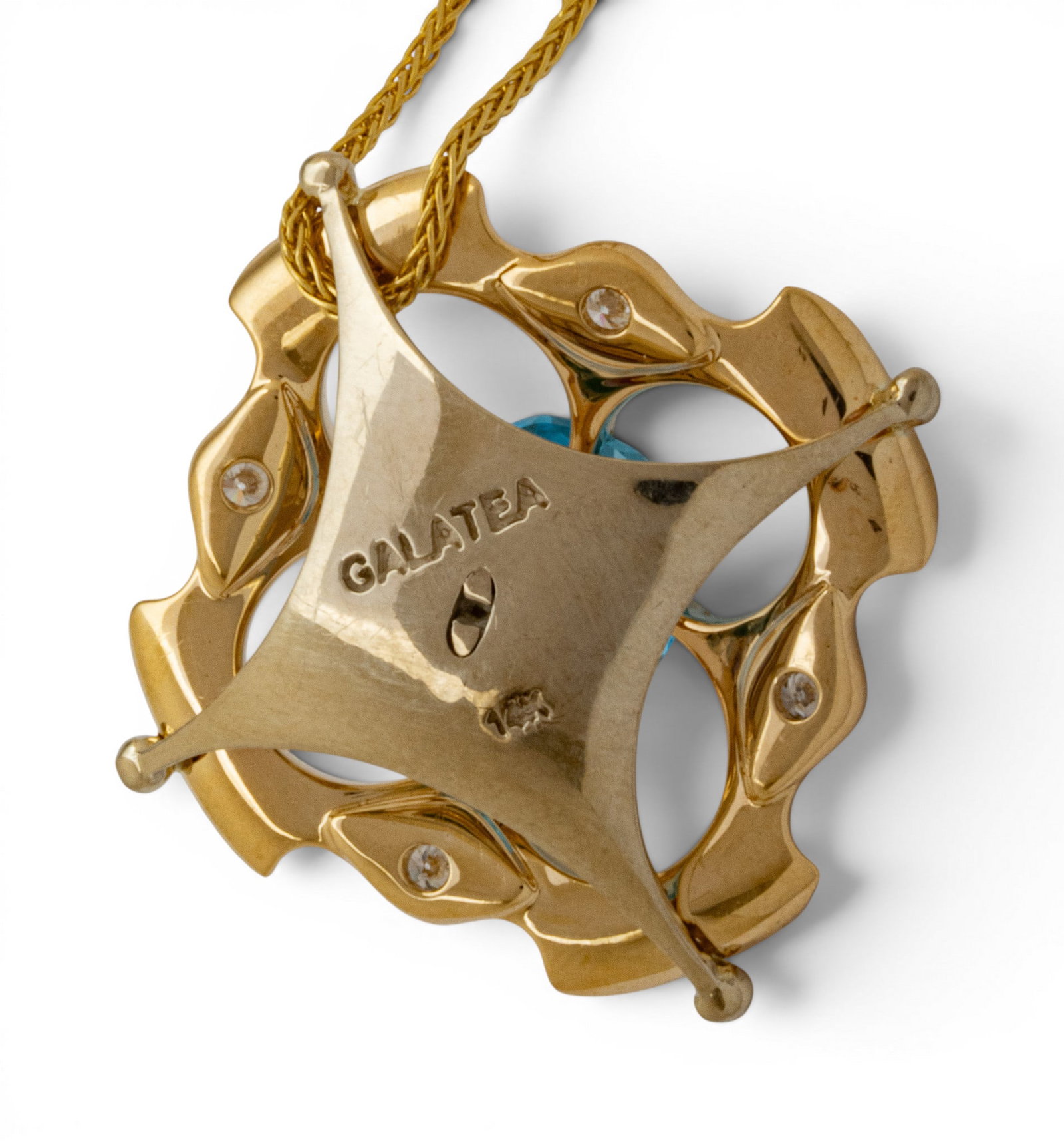 Galatea 14k Yellow Gold, Aquamarine, Emerald, Ruby, and Diamond Kaleidoscope Pendant Necklace L 18" - 4