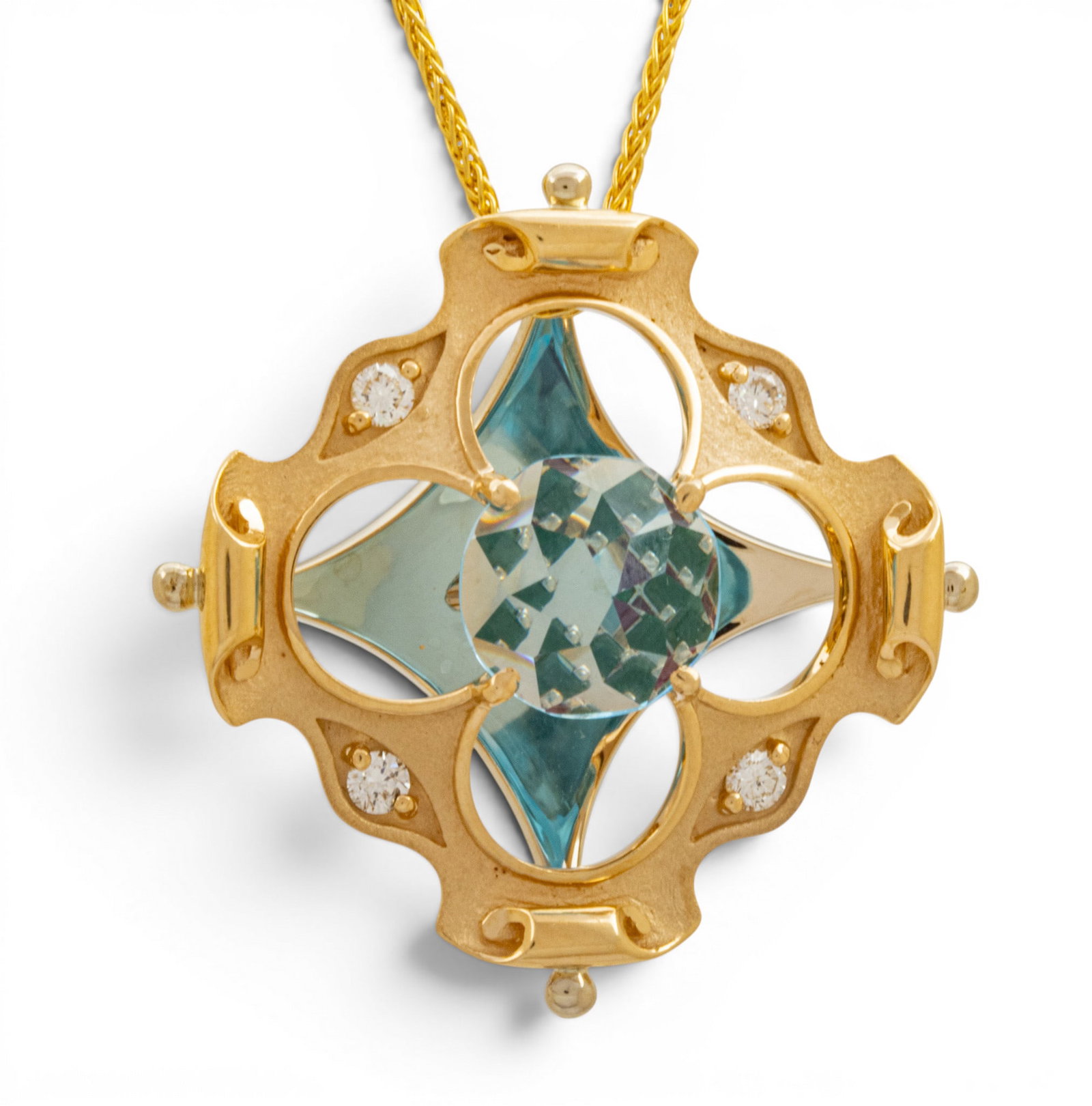 Galatea 14k Yellow Gold, Aquamarine, Emerald, Ruby, and Diamond Kaleidoscope Pendant Necklace L 18" - 6