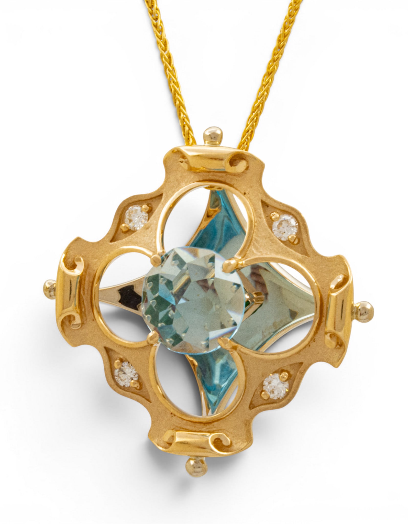 Galatea 14k Yellow Gold, Aquamarine, Emerald, Ruby, and Diamond Kaleidoscope Pendant Necklace L 18" - 7