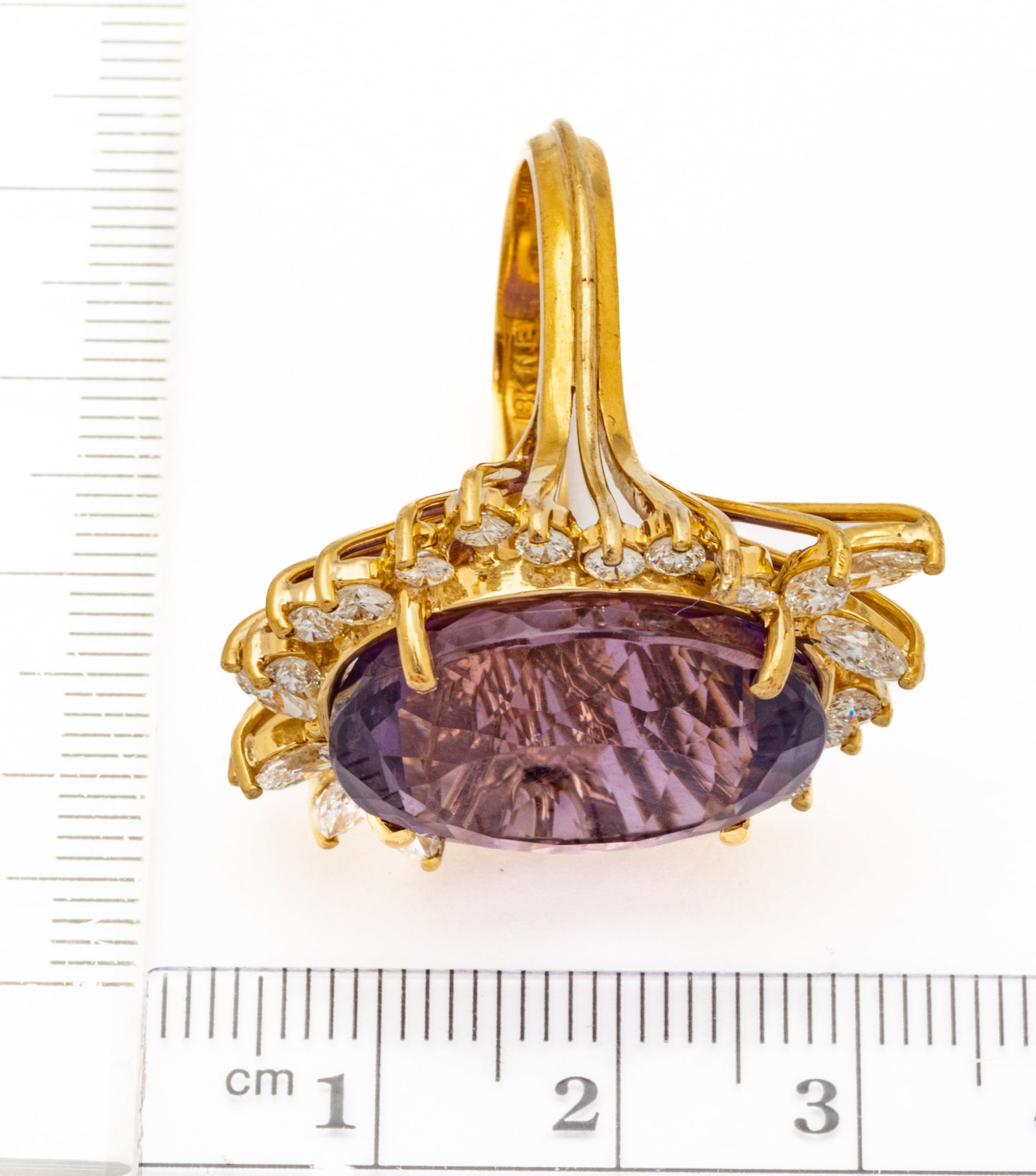 18k Yellow Gold, Amethyst, and Diamond Cocktail Ring Size 6.5 16.1 g - 2