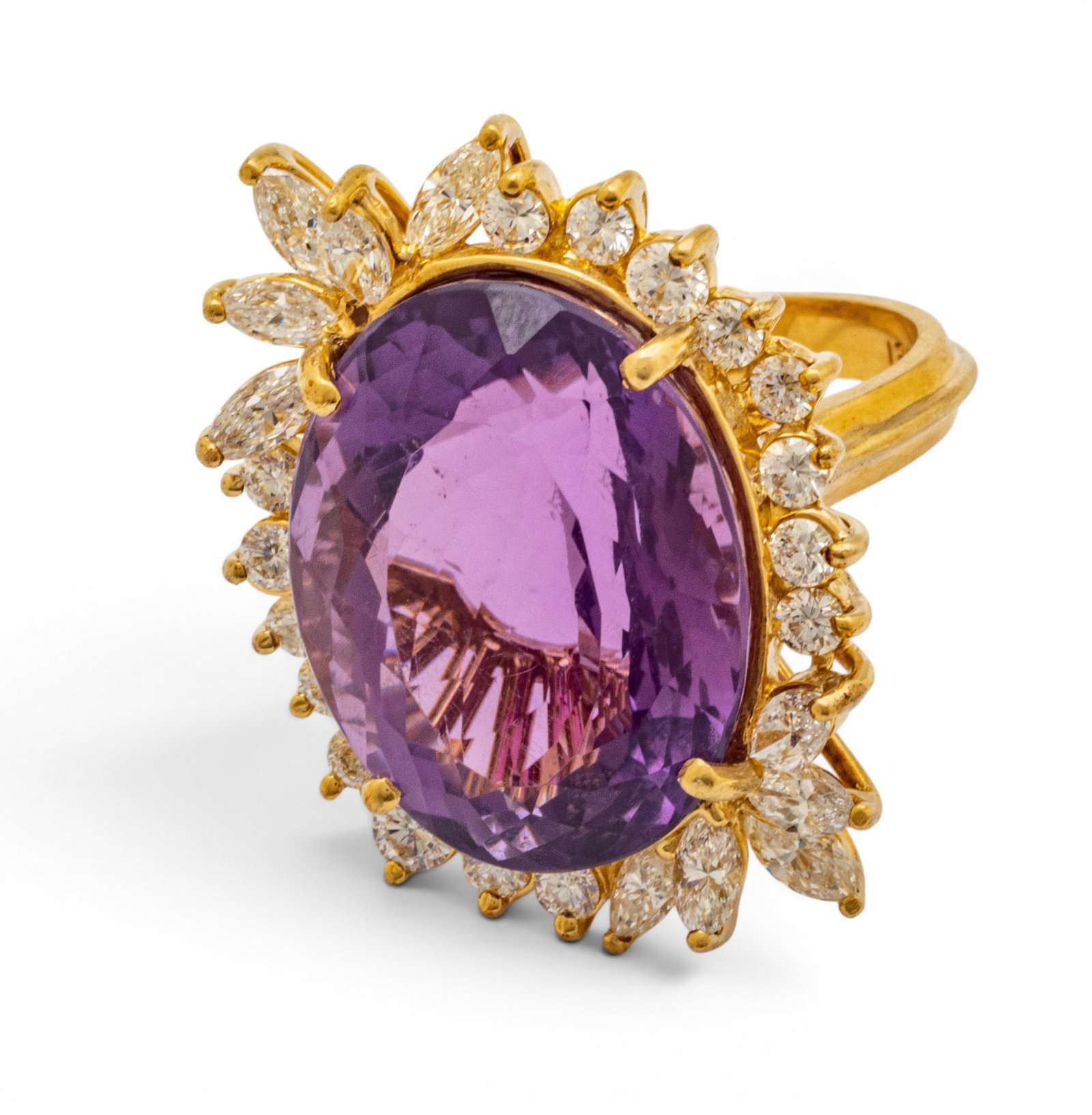 18k Yellow Gold, Amethyst, and Diamond Cocktail Ring Size 6.5 16.1 g - 4