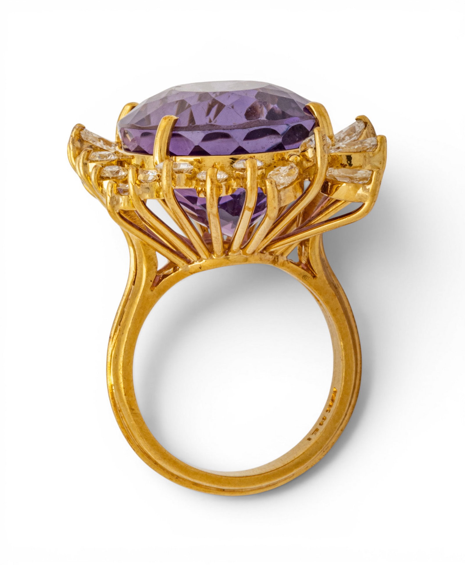 18k Yellow Gold, Amethyst, and Diamond Cocktail Ring Size 6.5 16.1 g - 8