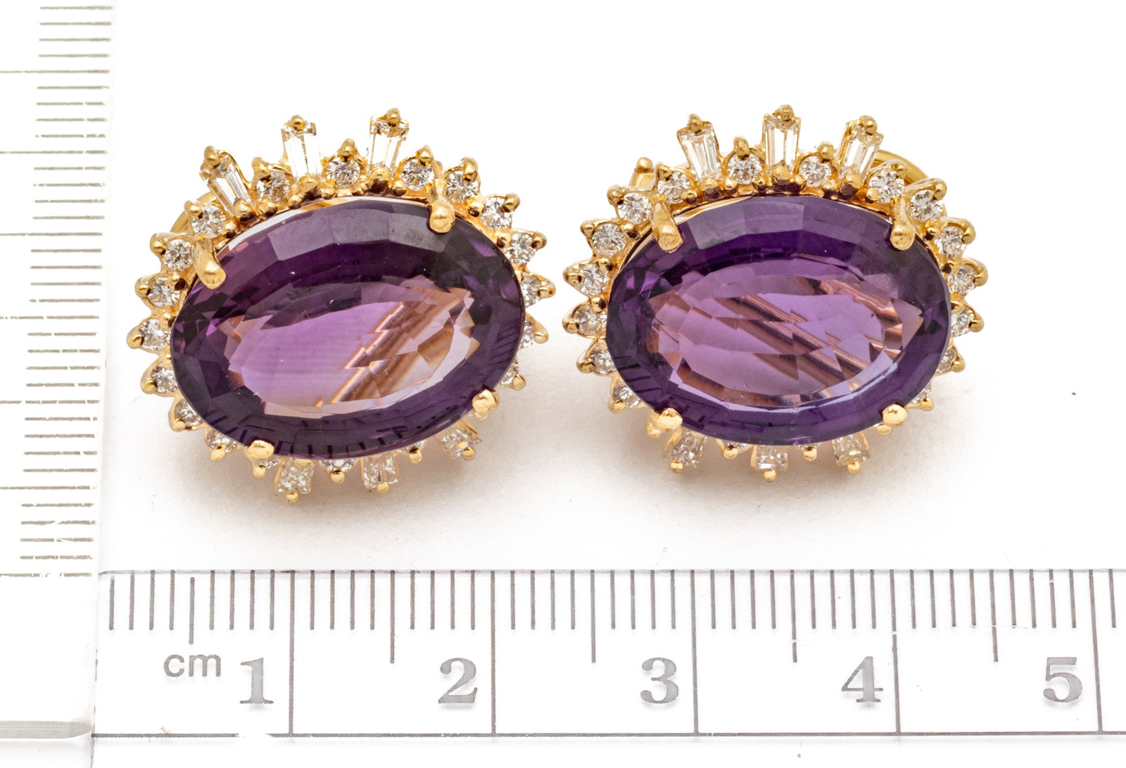 14k Yellow Gold, Amethyst, and Diamond Earrings 14 g 1 PAIR - 2