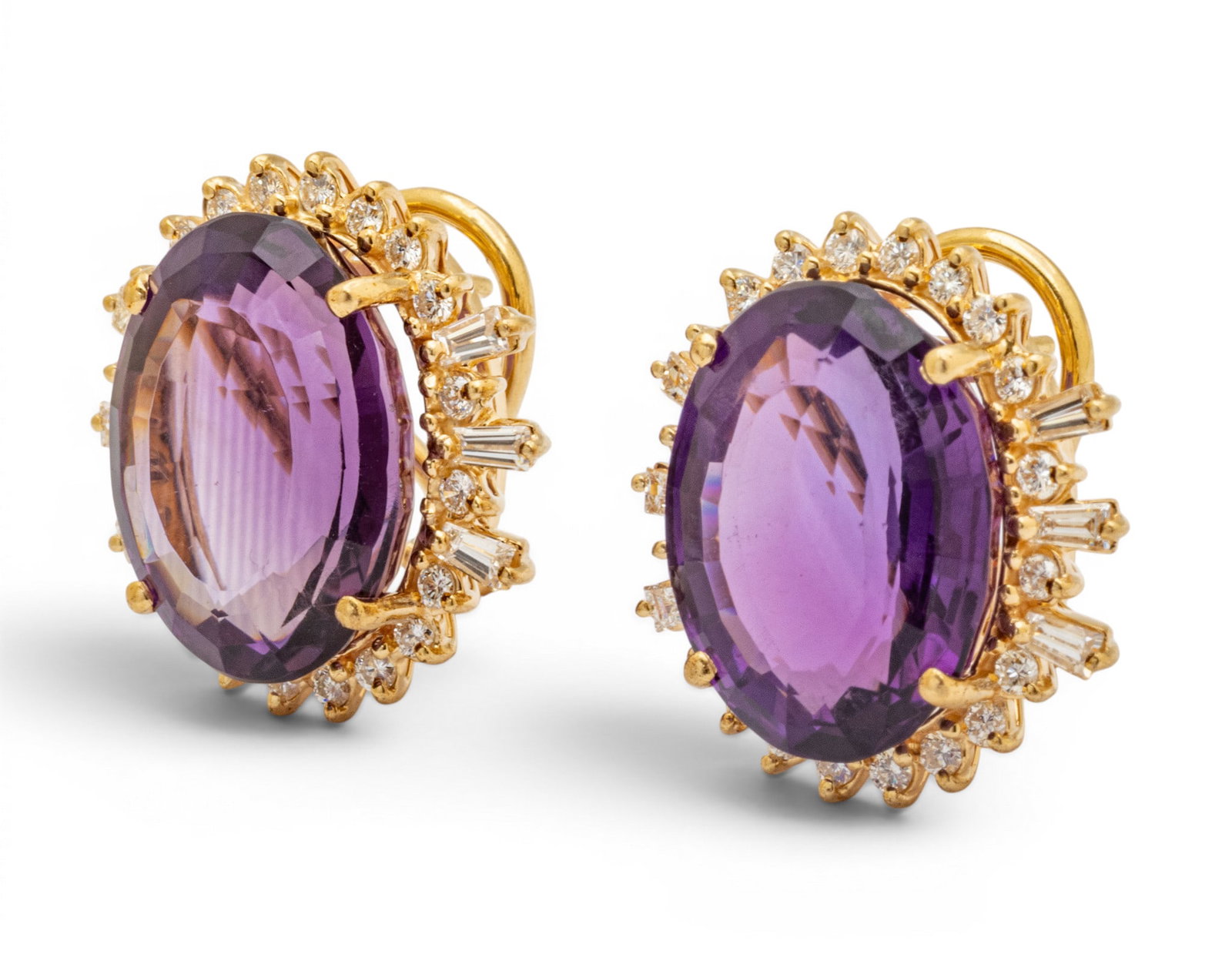 14k Yellow Gold, Amethyst, and Diamond Earrings 14 g 1 PAIR - 3