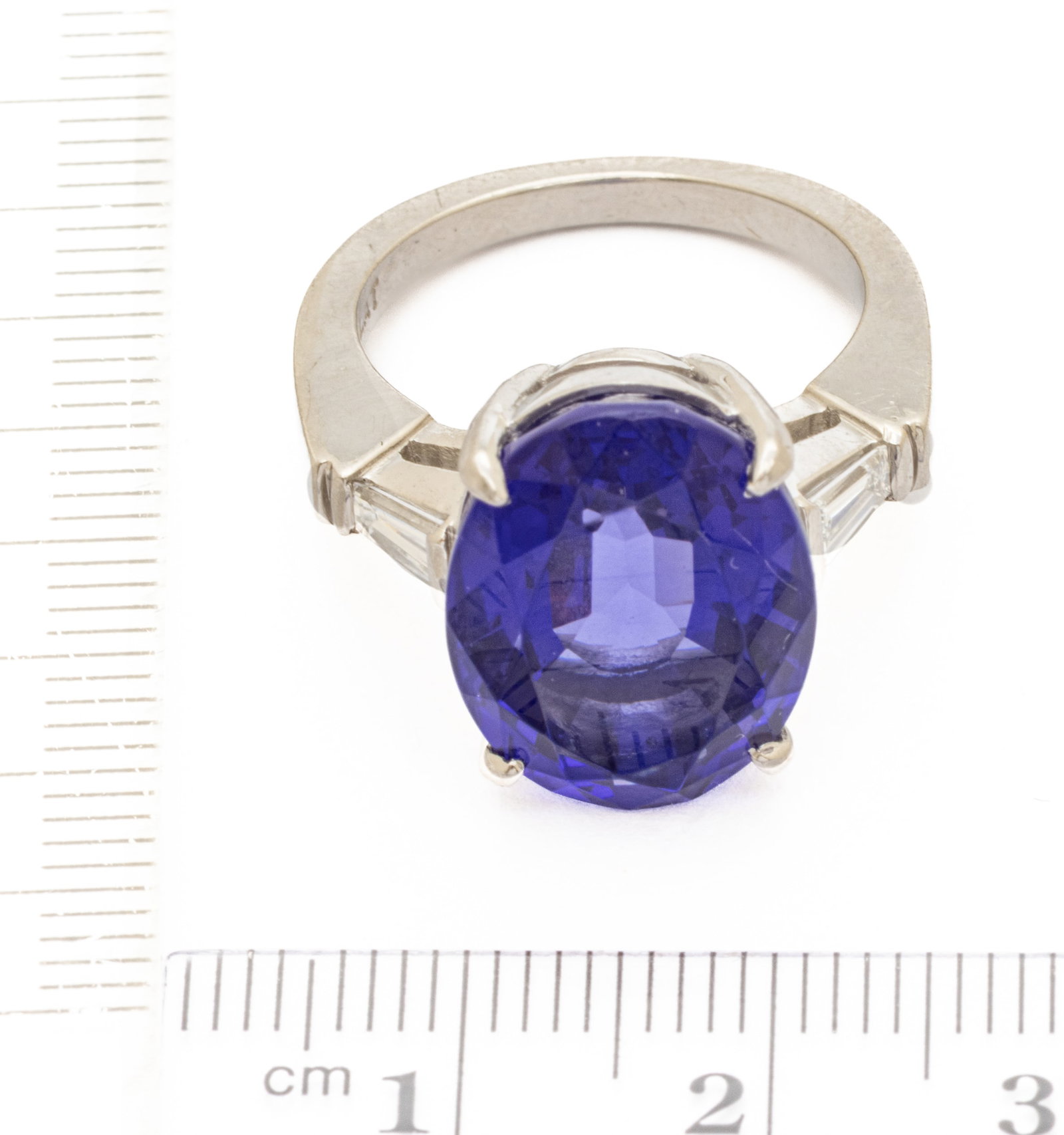 Platinum, Imitation Gemstone, and Diamond Cocktail Ring Size 6.5 13.2 g - 2