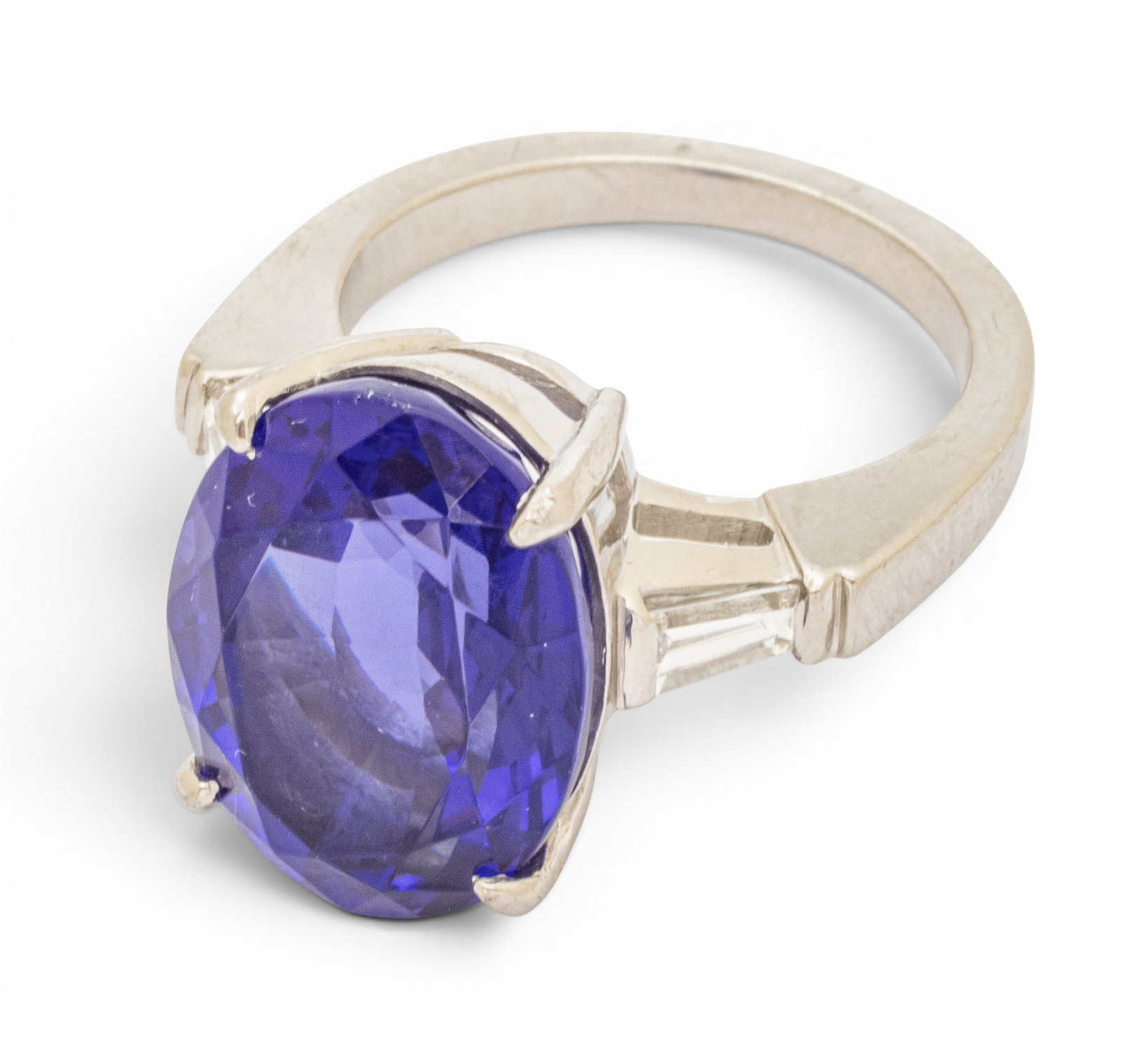 Platinum, Imitation Gemstone, and Diamond Cocktail Ring Size 6.5 13.2 g - 5