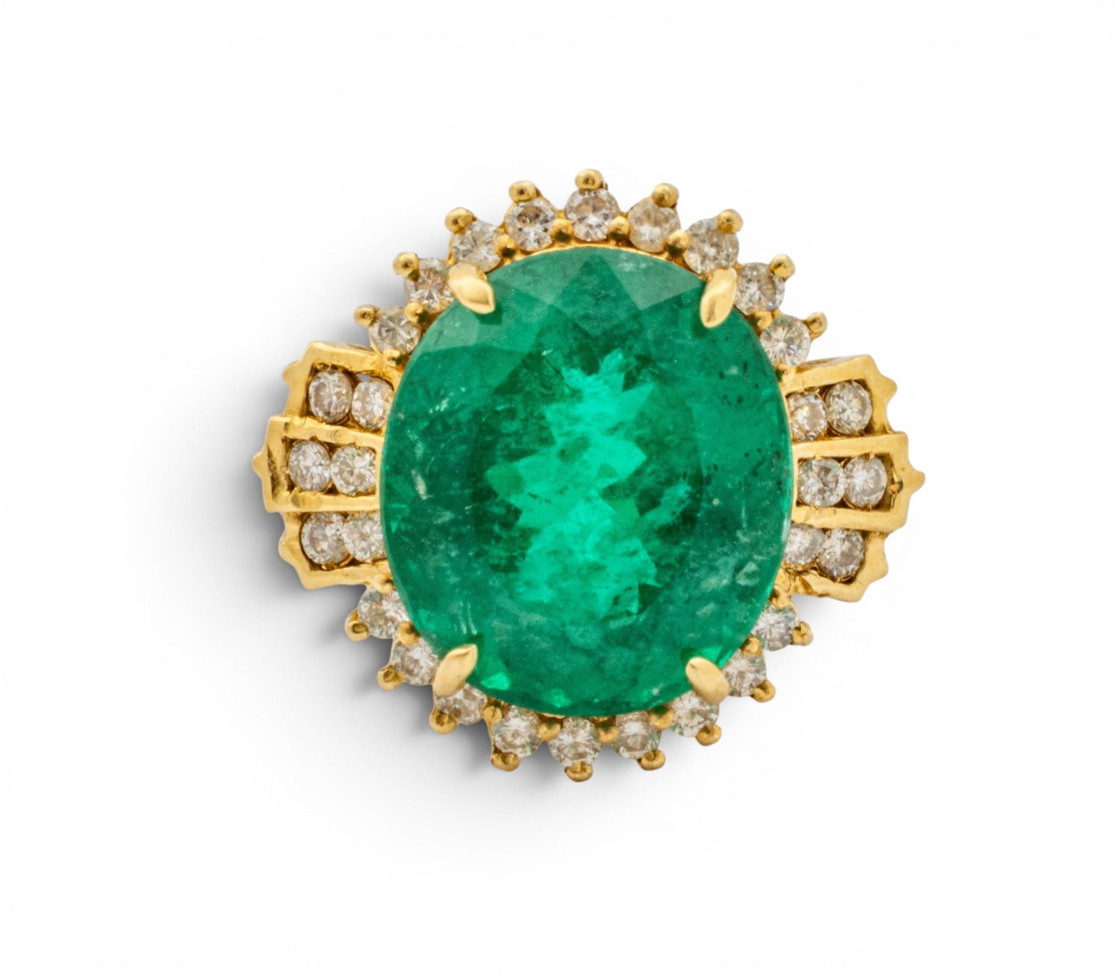 14k Yellow Gold, Emerald, and Diamond Cocktail Ring Size 6.5 8.7 g - 5