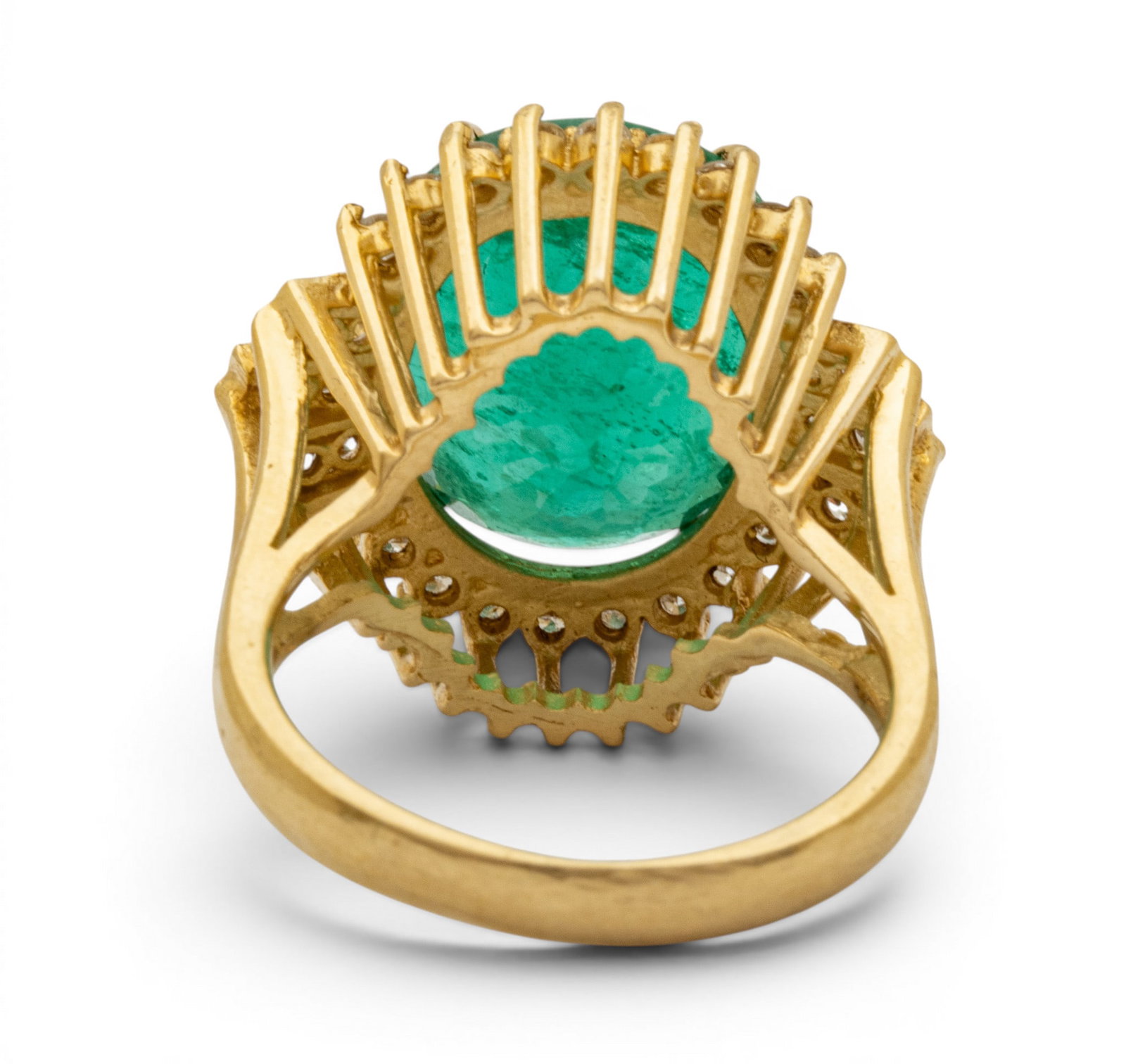 14k Yellow Gold, Emerald, and Diamond Cocktail Ring Size 6.5 8.7 g - 9