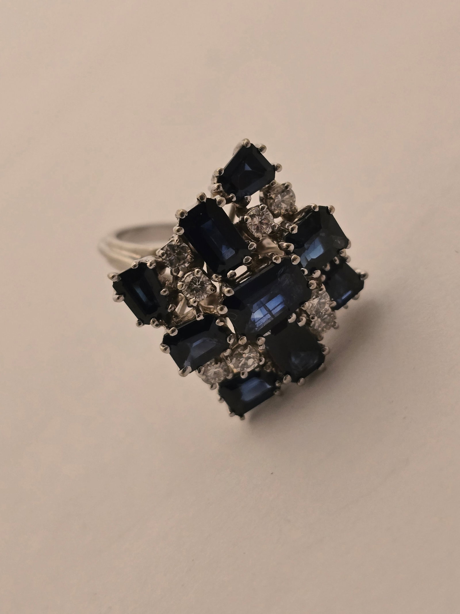 14k White Gold, Sapphire, and Diamond Cluster Ring Size 6.25 7.7 g (1 of 3)