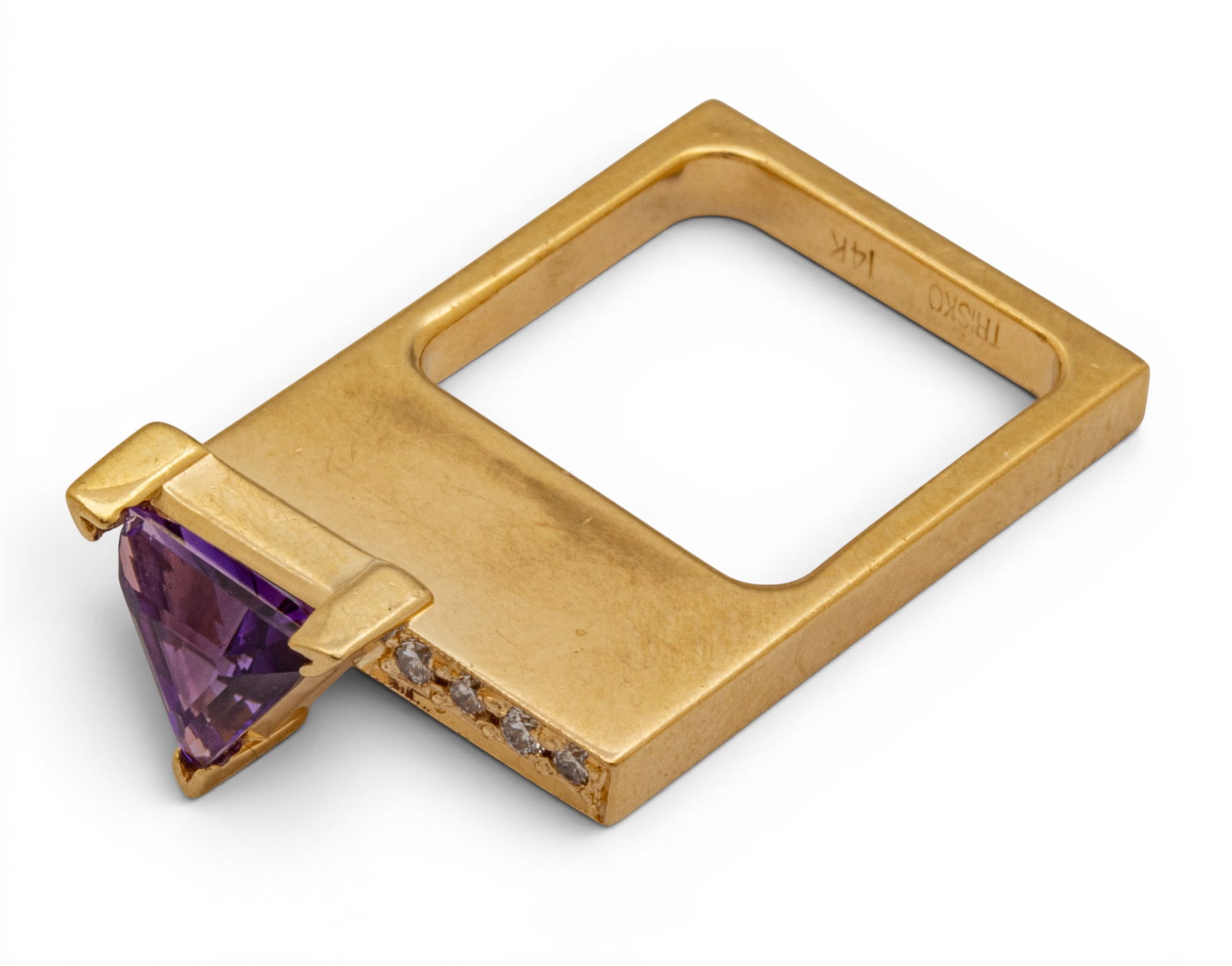 Trisko Jewelry Modernist 14k Yellow Gold, Amethyst, and Diamond Ring Size 5 11 g - 3