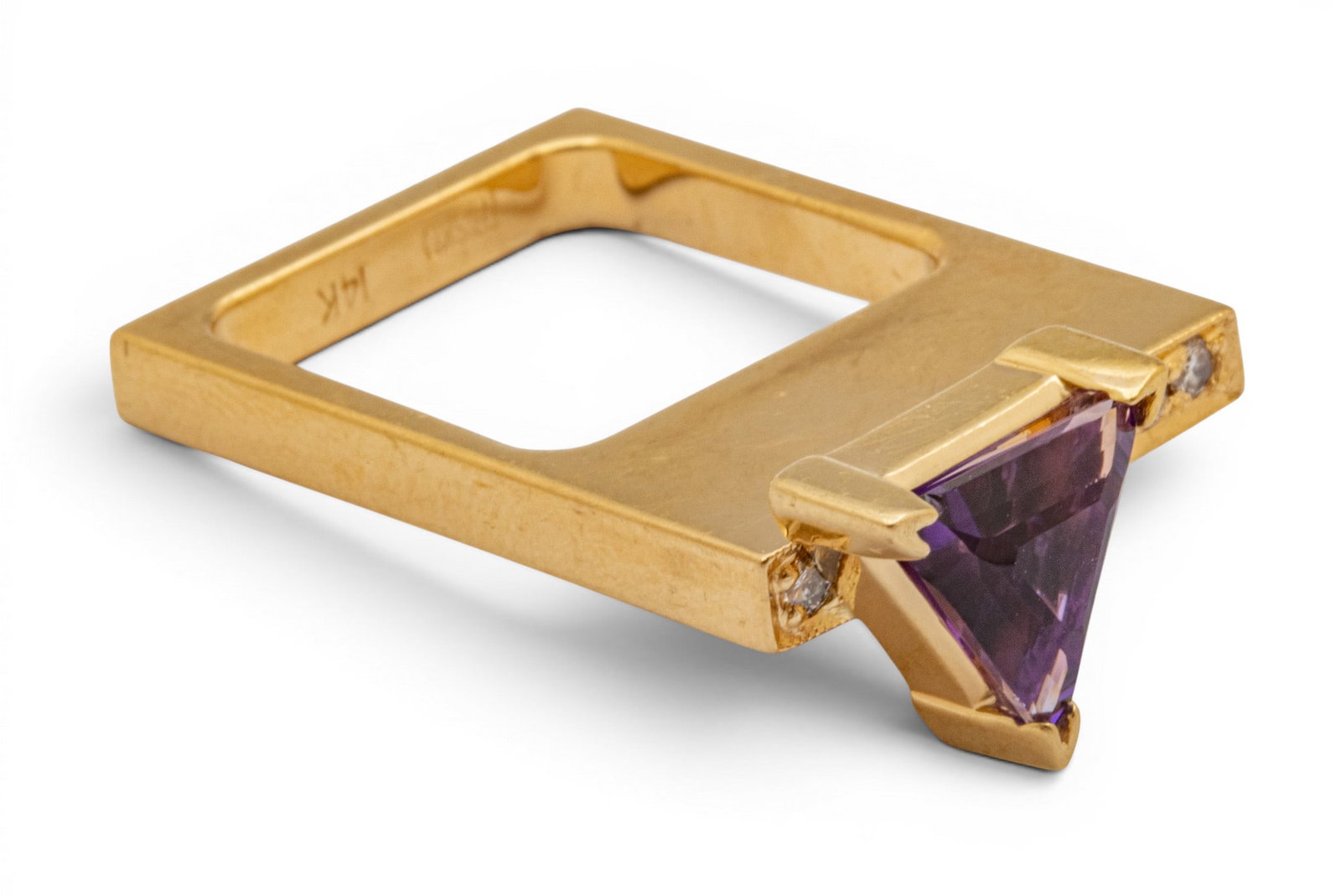 Trisko Jewelry Modernist 14k Yellow Gold, Amethyst, and Diamond Ring Size 5 11 g - 4