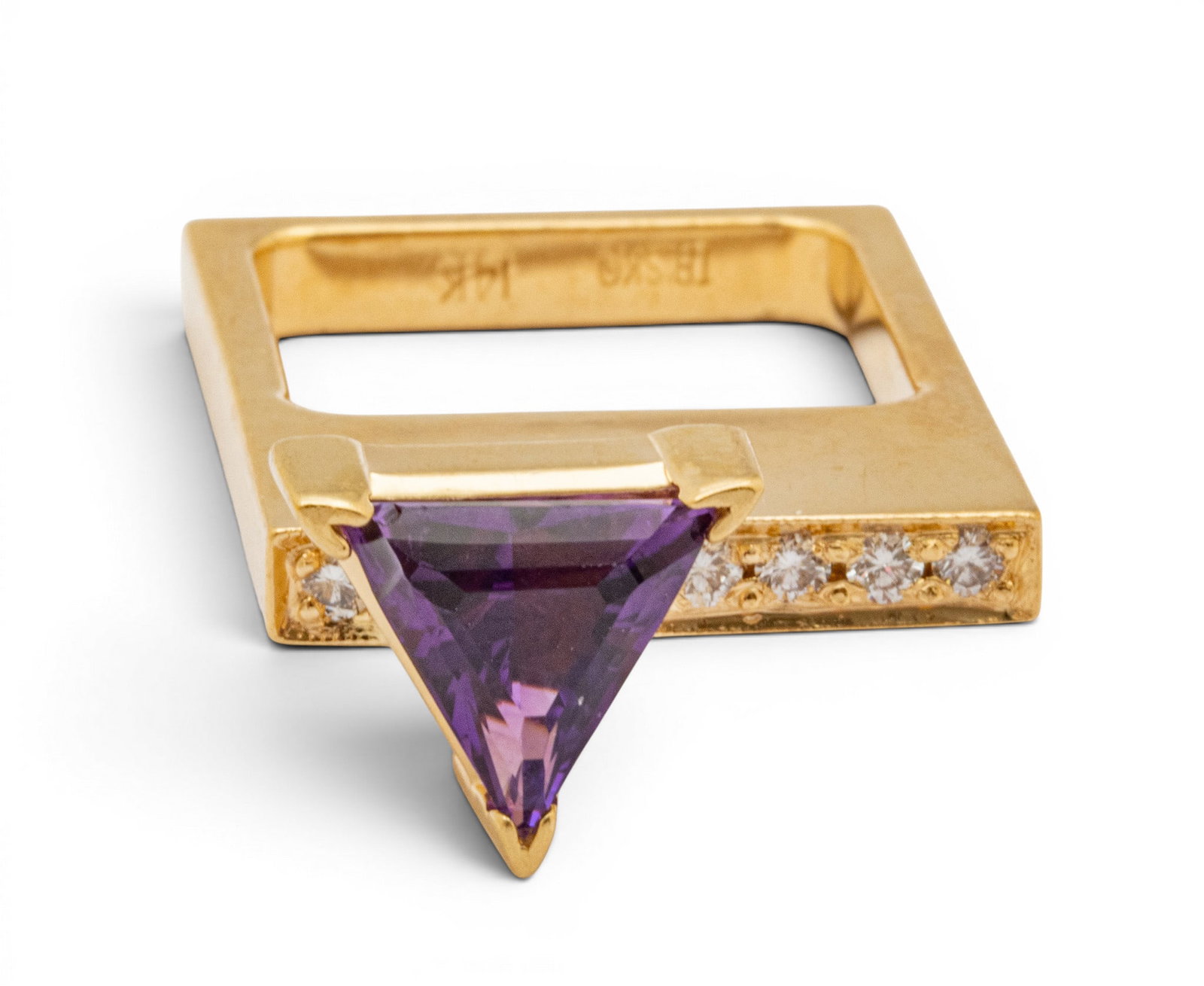 Trisko Jewelry Modernist 14k Yellow Gold, Amethyst, and Diamond Ring Size 5 11 g - 6