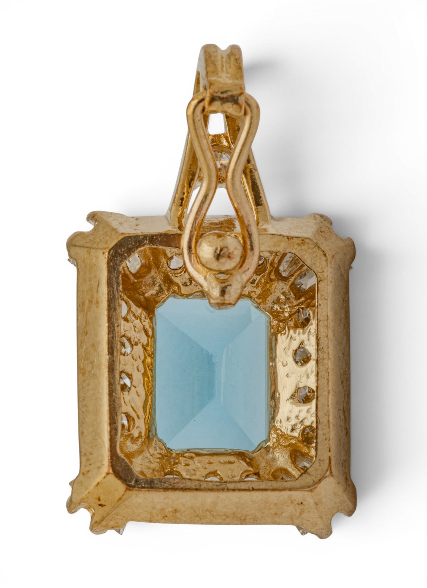 14k Yellow Gold, Blue Topaz, and Diamond Pendant H 1" 4.3 g - 7