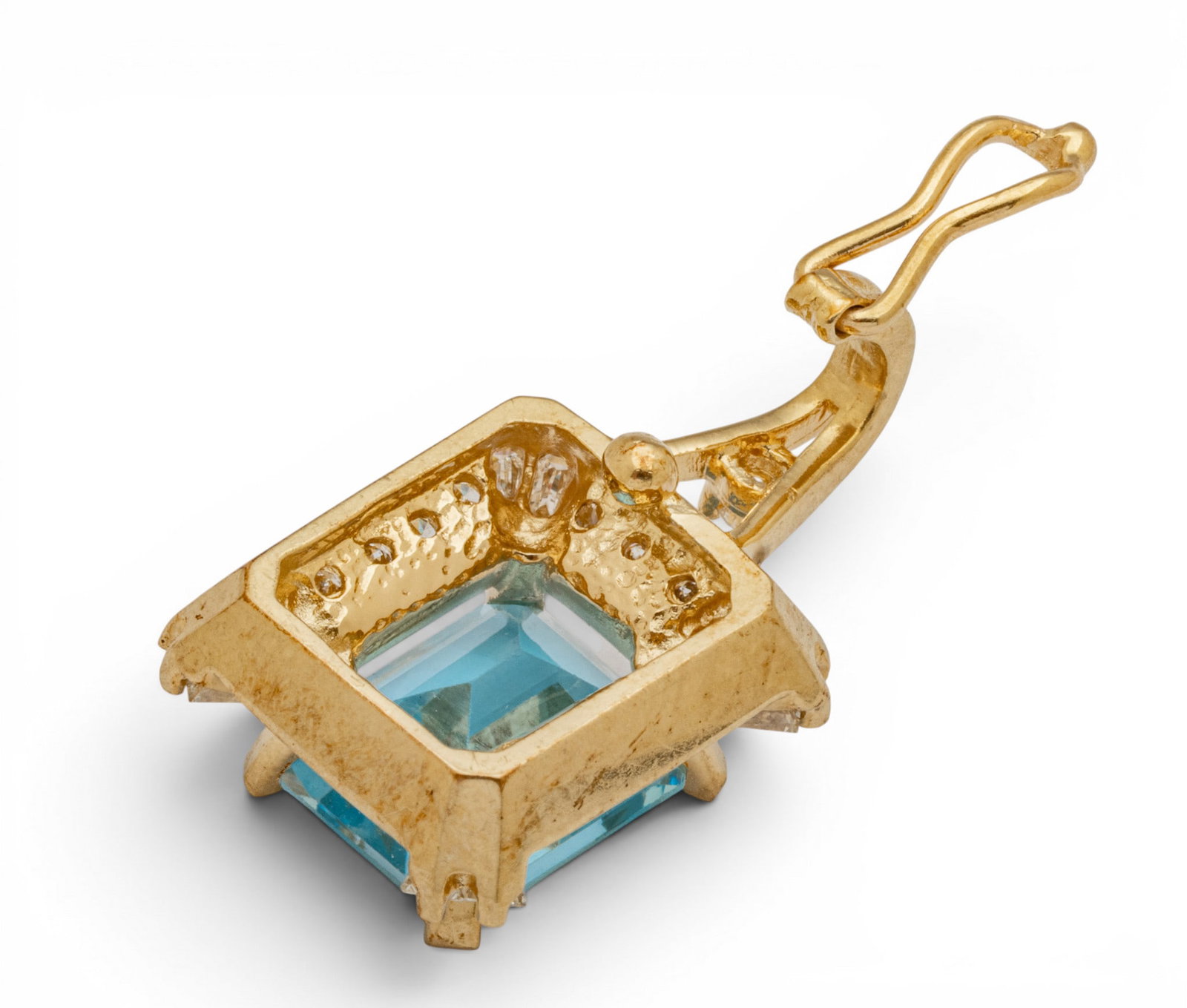 14k Yellow Gold, Blue Topaz, and Diamond Pendant H 1" 4.3 g - 8