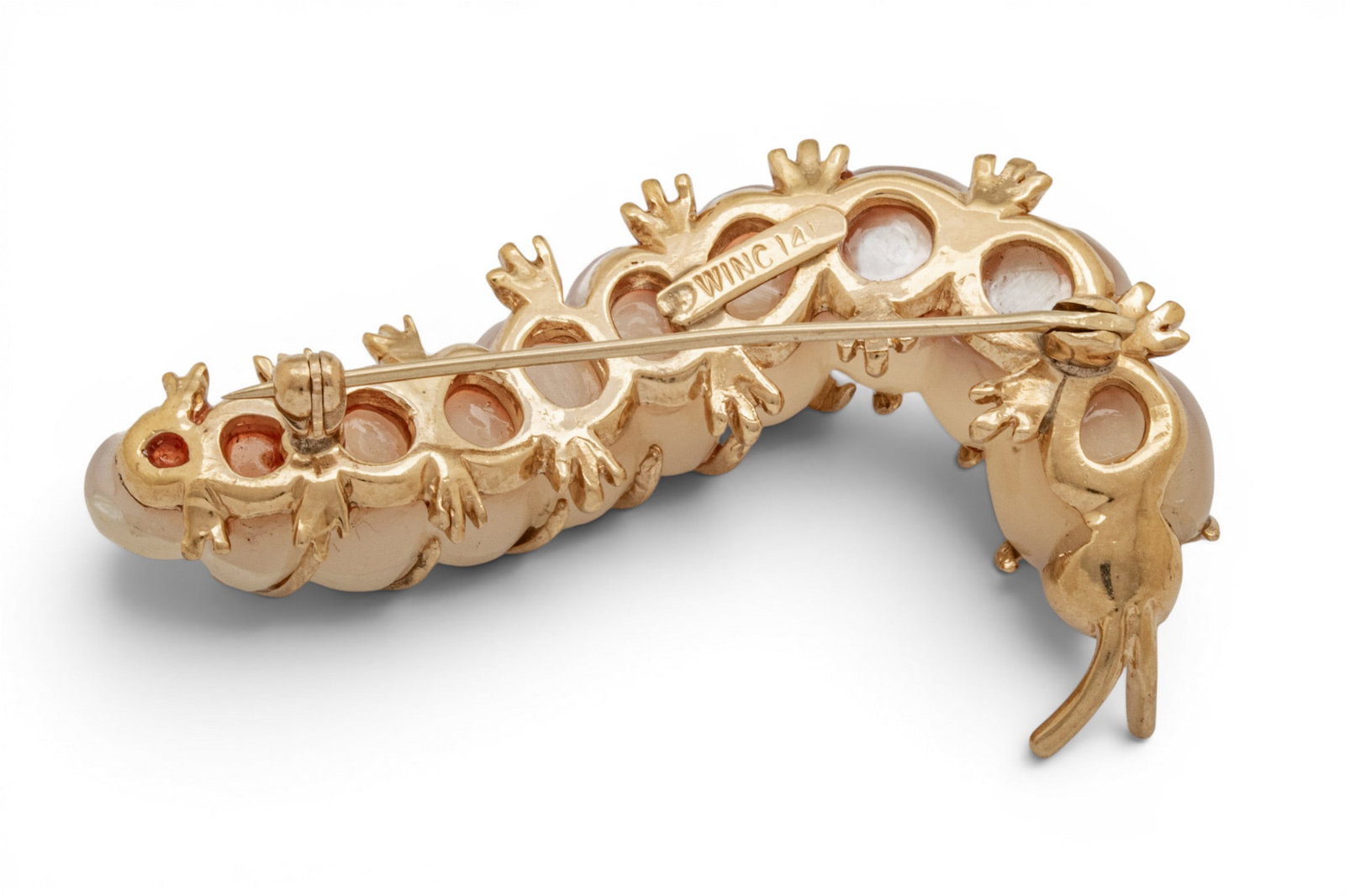 Robert Wander WINC 14k Yellow Gold and Mother of Pearl Caterpillar Brooch L 2" 14.2 g - 4