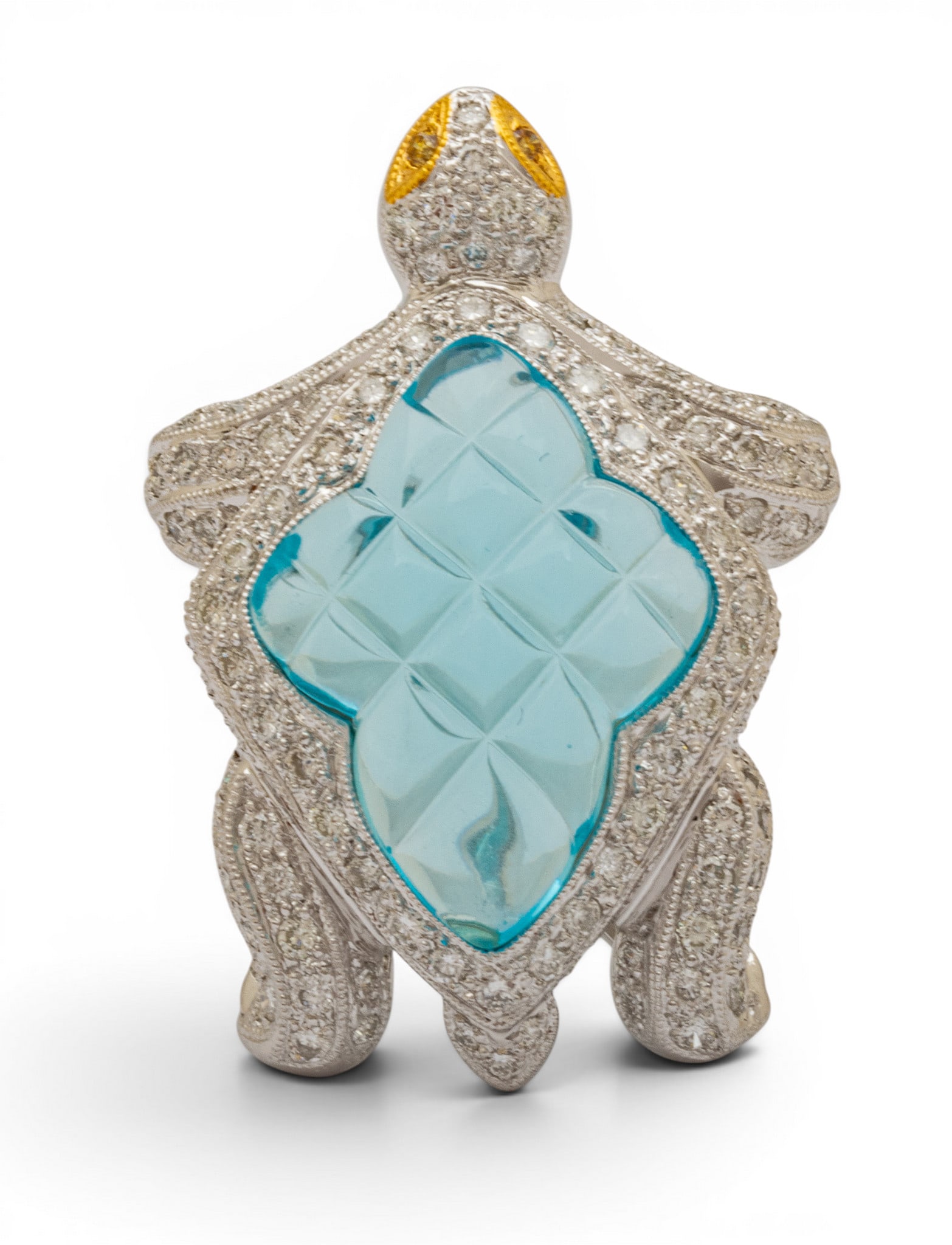 18k White and Yellow Gold, Glass, and Diamond Turtle Brooch L 1.25" 9.9 g (1 of 7)