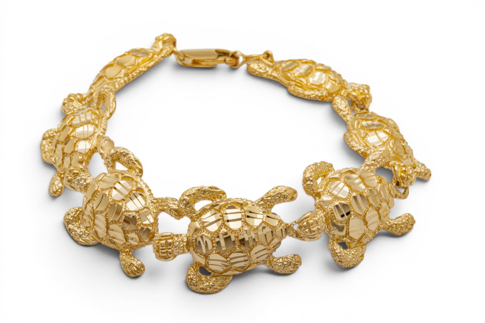 14k Yellow Gold Turtle Link Bracelet L 7.5" 27.6 g - 3