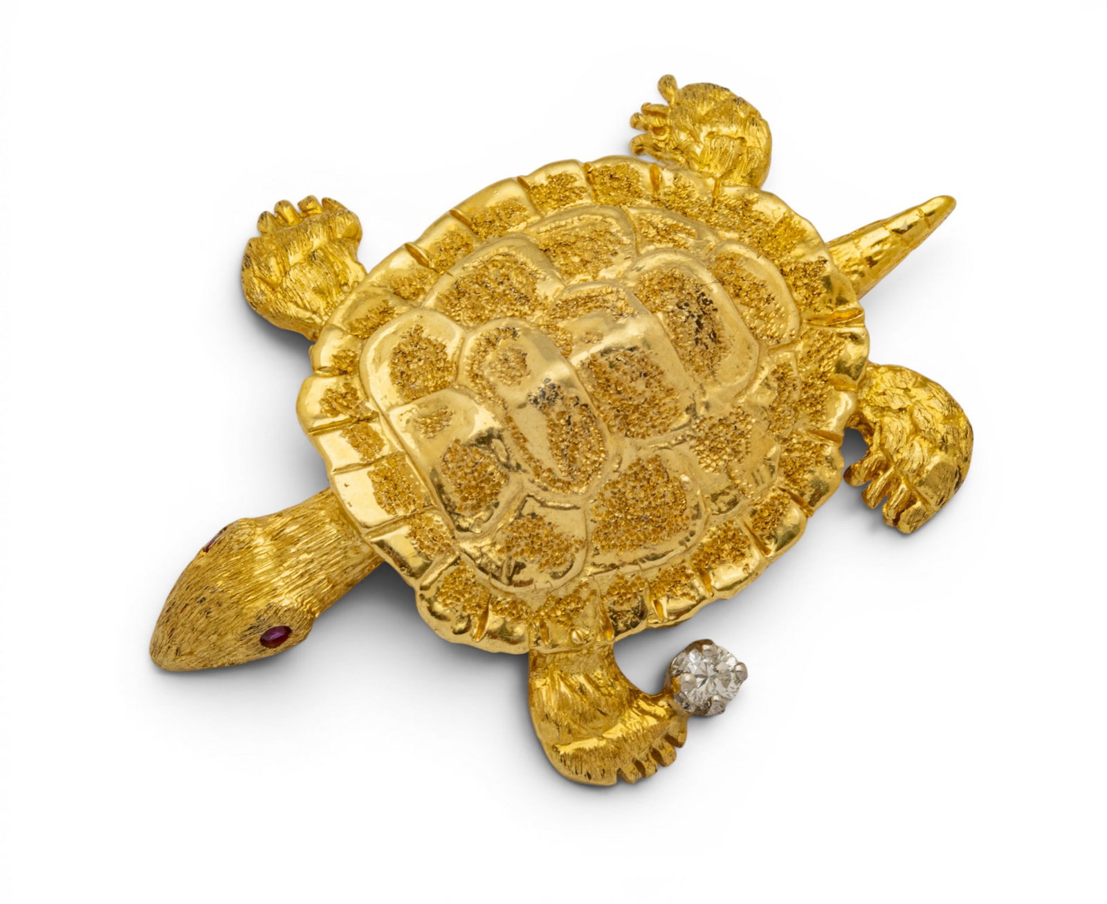 18k Yellow Gold, Ruby, and Diamond Turtle Brooch L 1.5" (1 of 7)