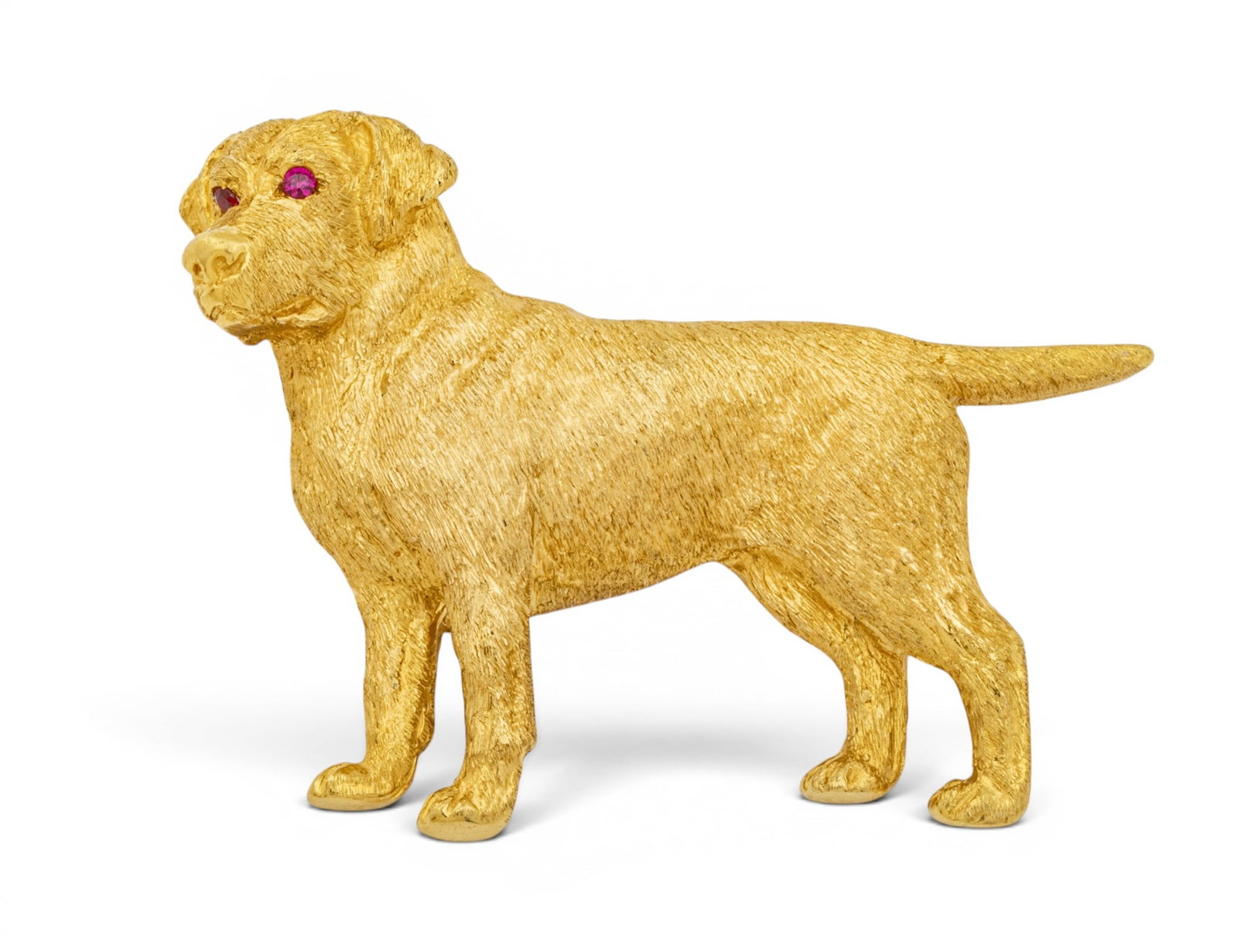 18k Yellow Gold and Ruby Dog Brooch 'Golden Retriever', L 2" 18.5 g (1 of 8)