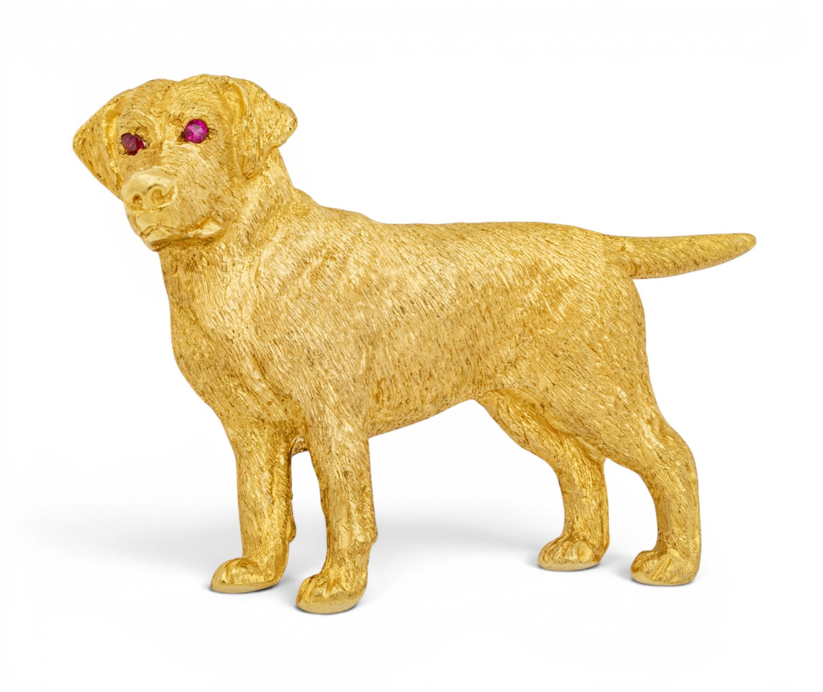 18k Yellow Gold and Ruby Dog Brooch 'Golden Retriever', L 2" 18.5 g - 4