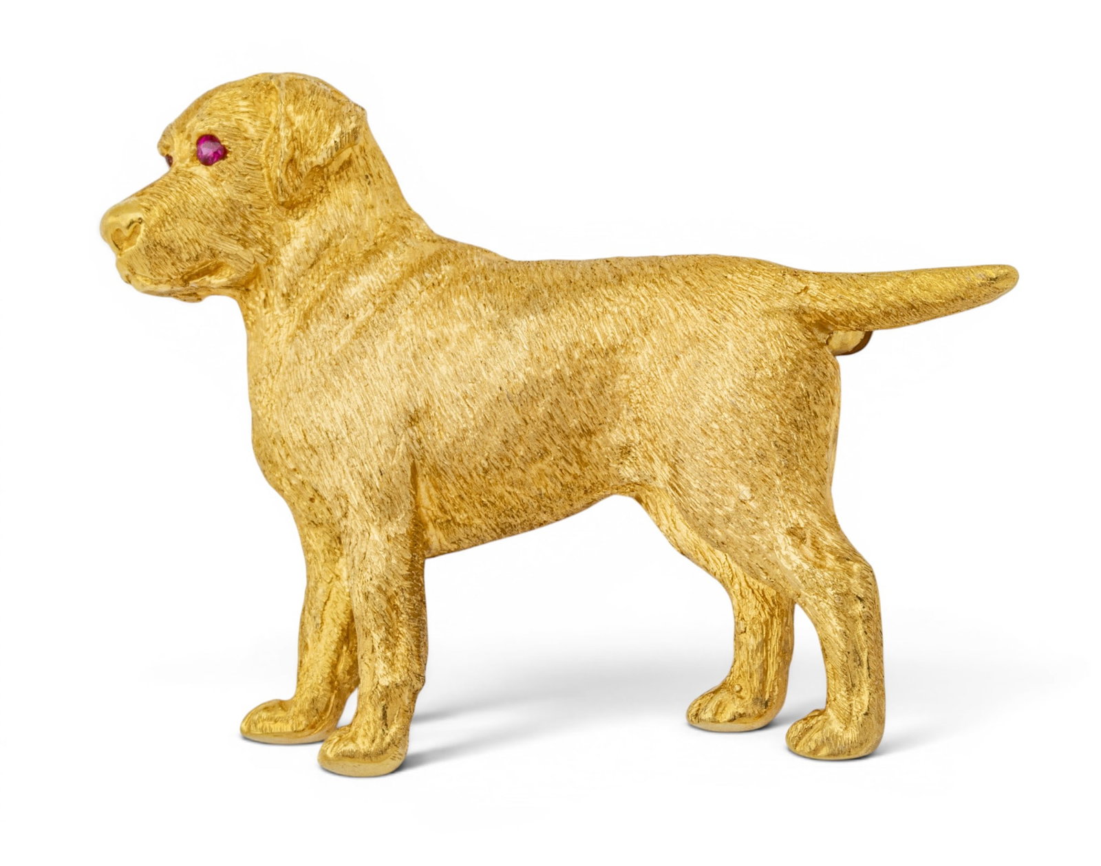 18k Yellow Gold and Ruby Dog Brooch 'Golden Retriever', L 2" 18.5 g - 5