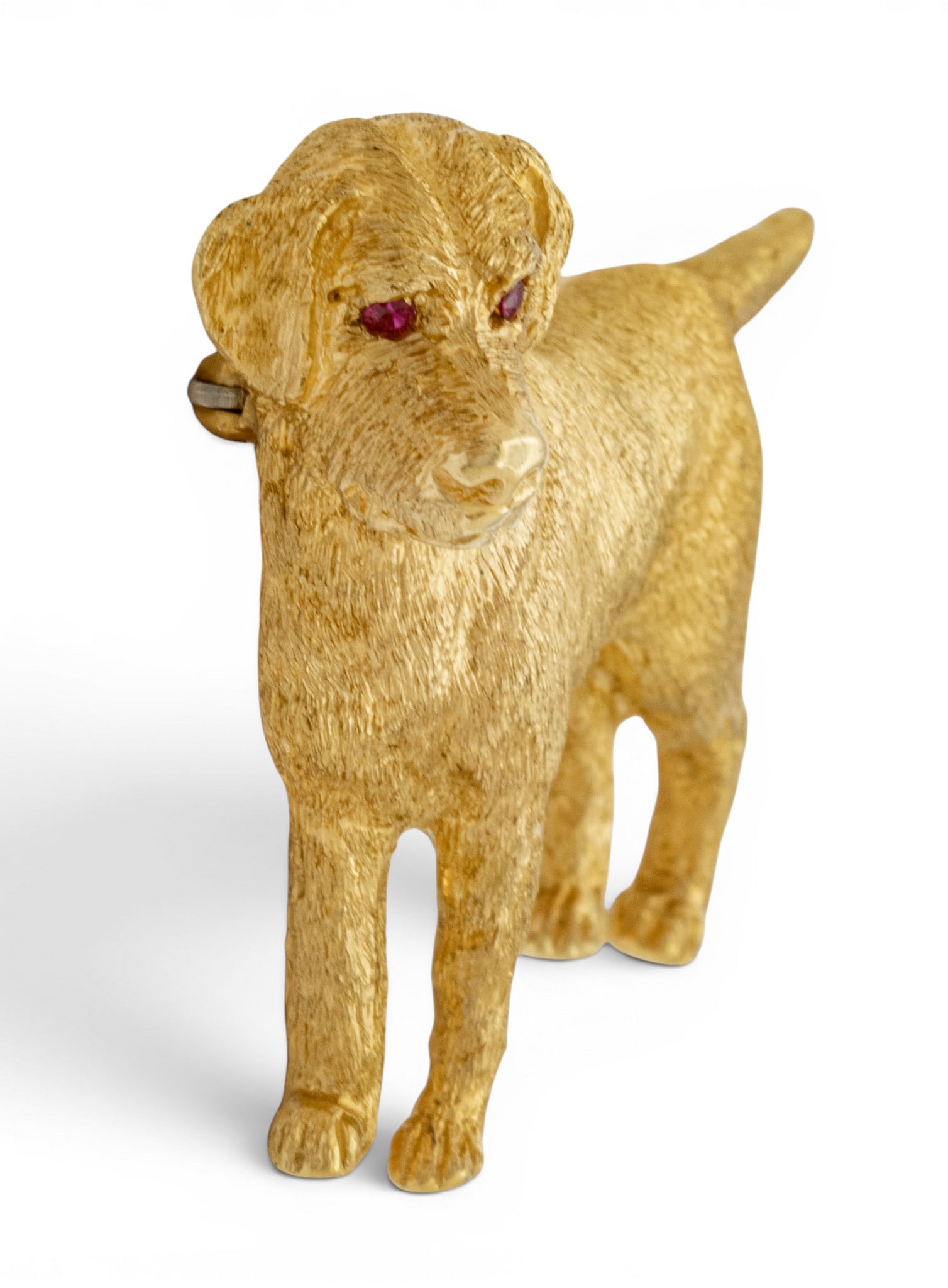 18k Yellow Gold and Ruby Dog Brooch 'Golden Retriever', L 2" 18.5 g - 6