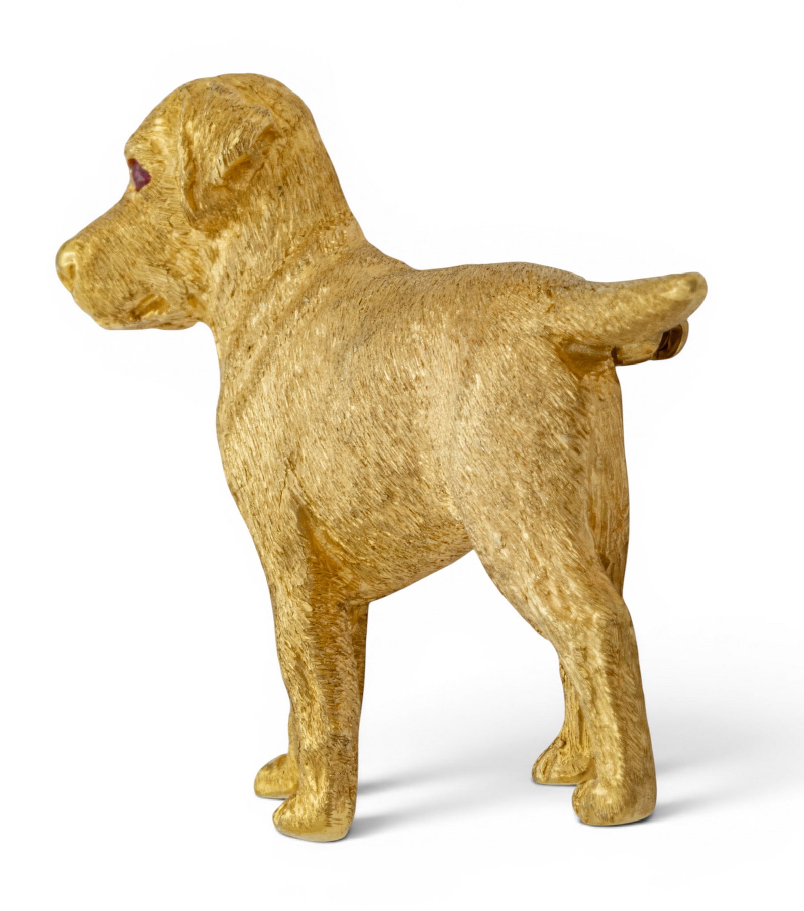 18k Yellow Gold and Ruby Dog Brooch 'Golden Retriever', L 2" 18.5 g - 7