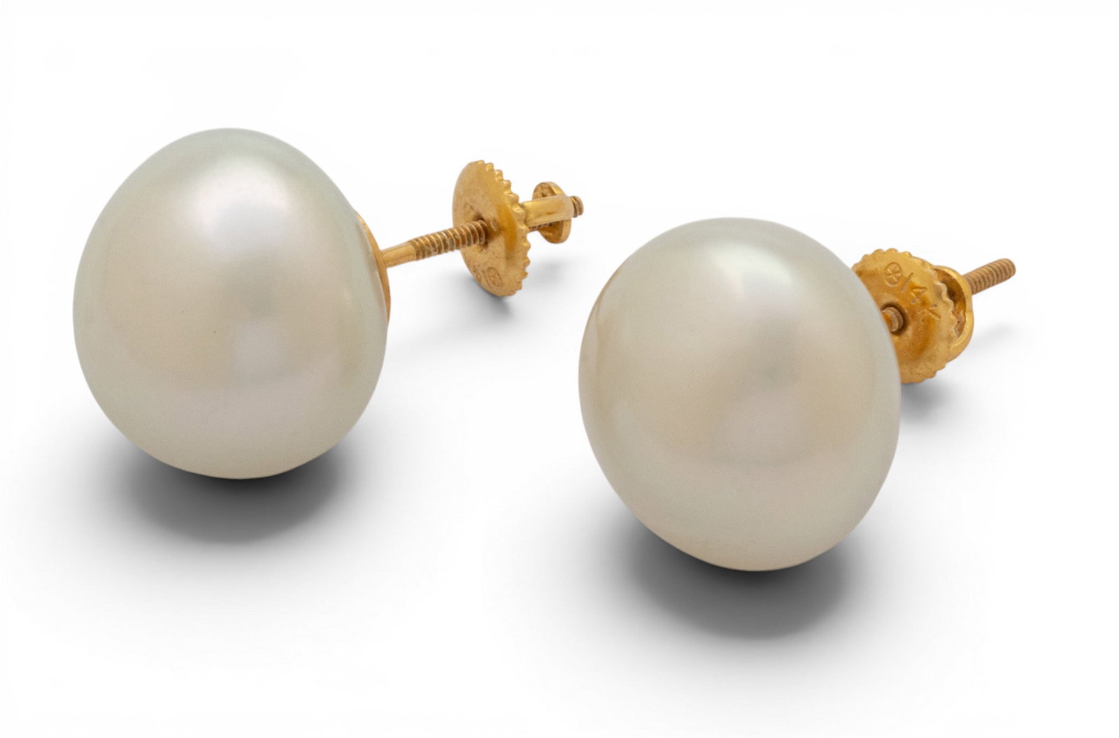 14k Yellow Gold and Freshwater Pearl Stud Earrings 7.7 g 1 PAIR (1 of 6)