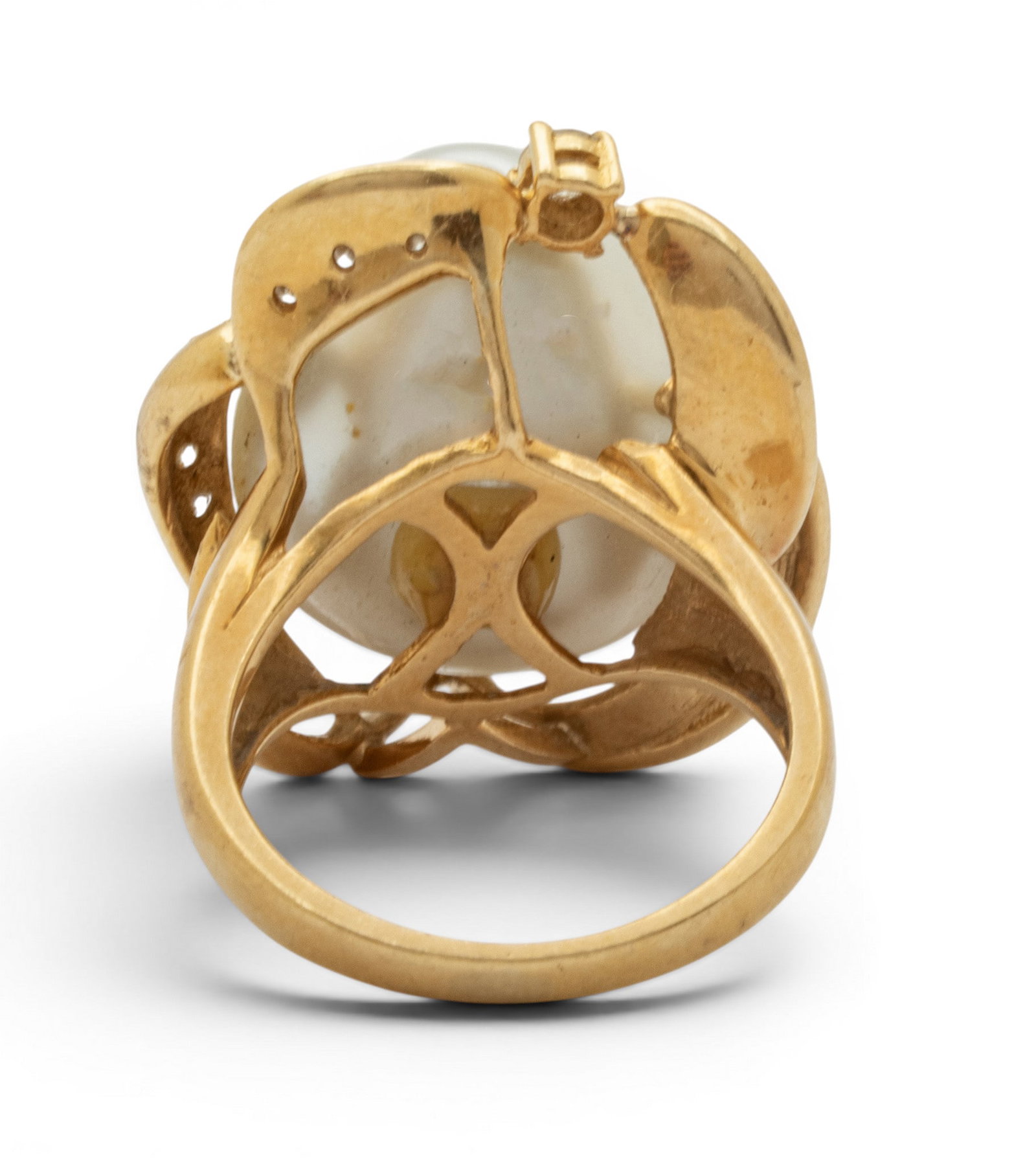 18k Yellow Gold, South Sea Pearl, and Diamond Ring Size 6 12.8 g - 10