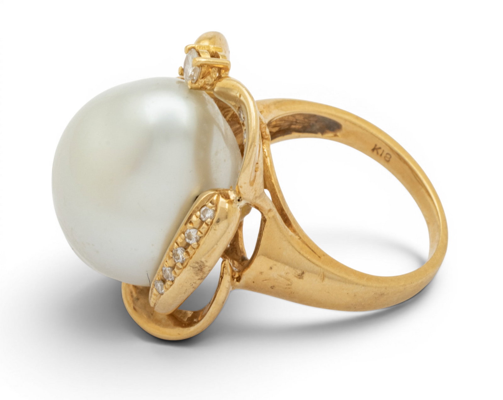 18k Yellow Gold, South Sea Pearl, and Diamond Ring Size 6 12.8 g - 3