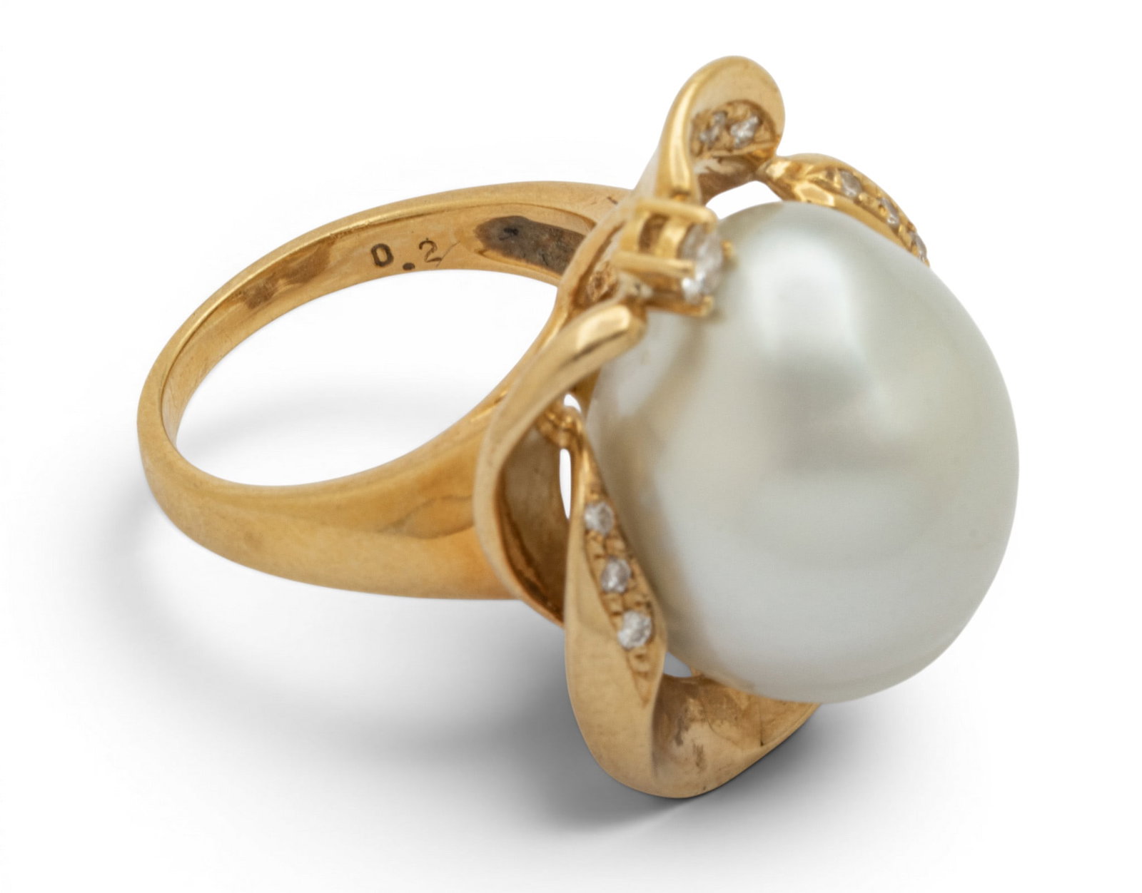 18k Yellow Gold, South Sea Pearl, and Diamond Ring Size 6 12.8 g - 4