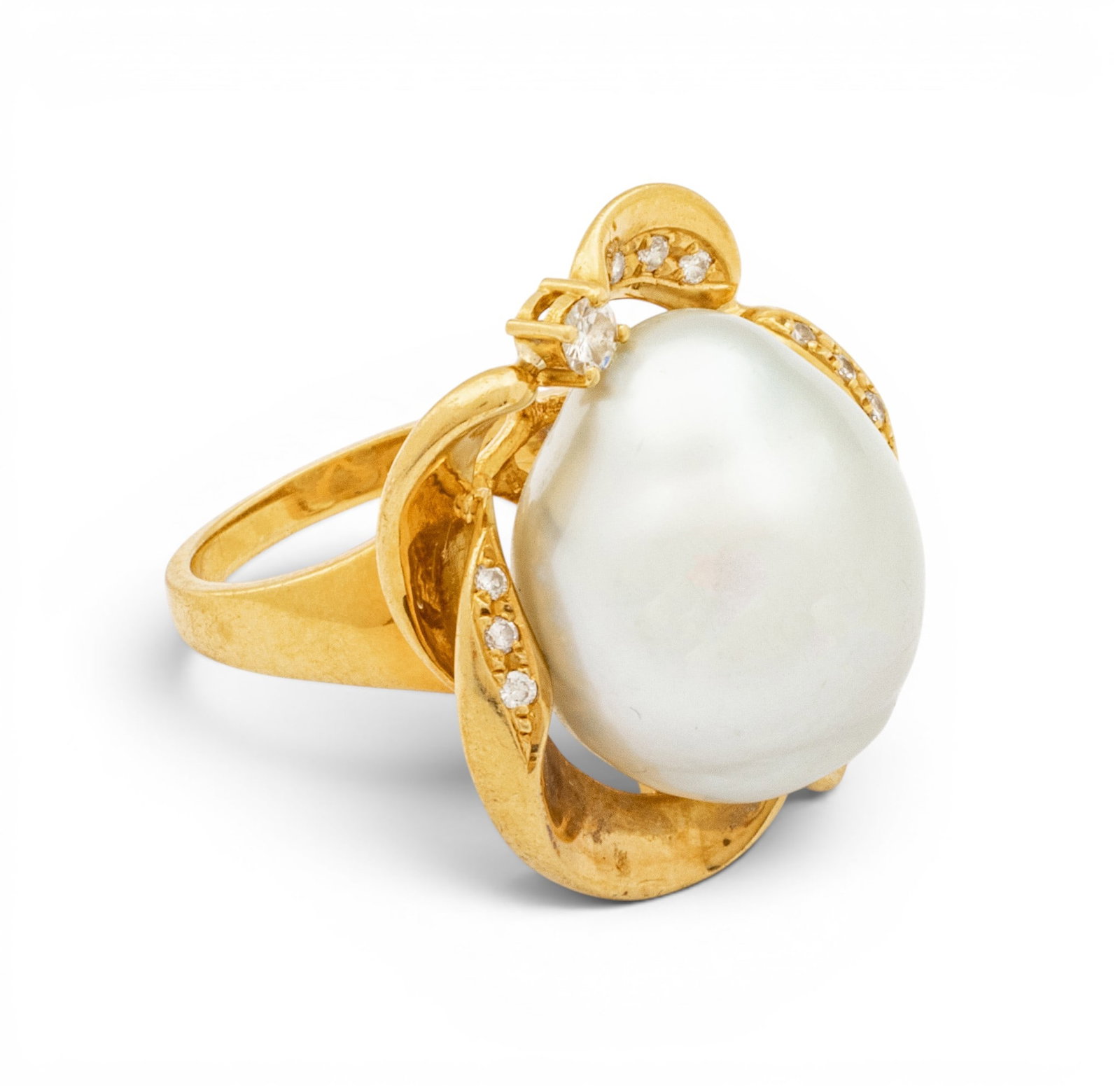 18k Yellow Gold, South Sea Pearl, and Diamond Ring Size 6 12.8 g - 5